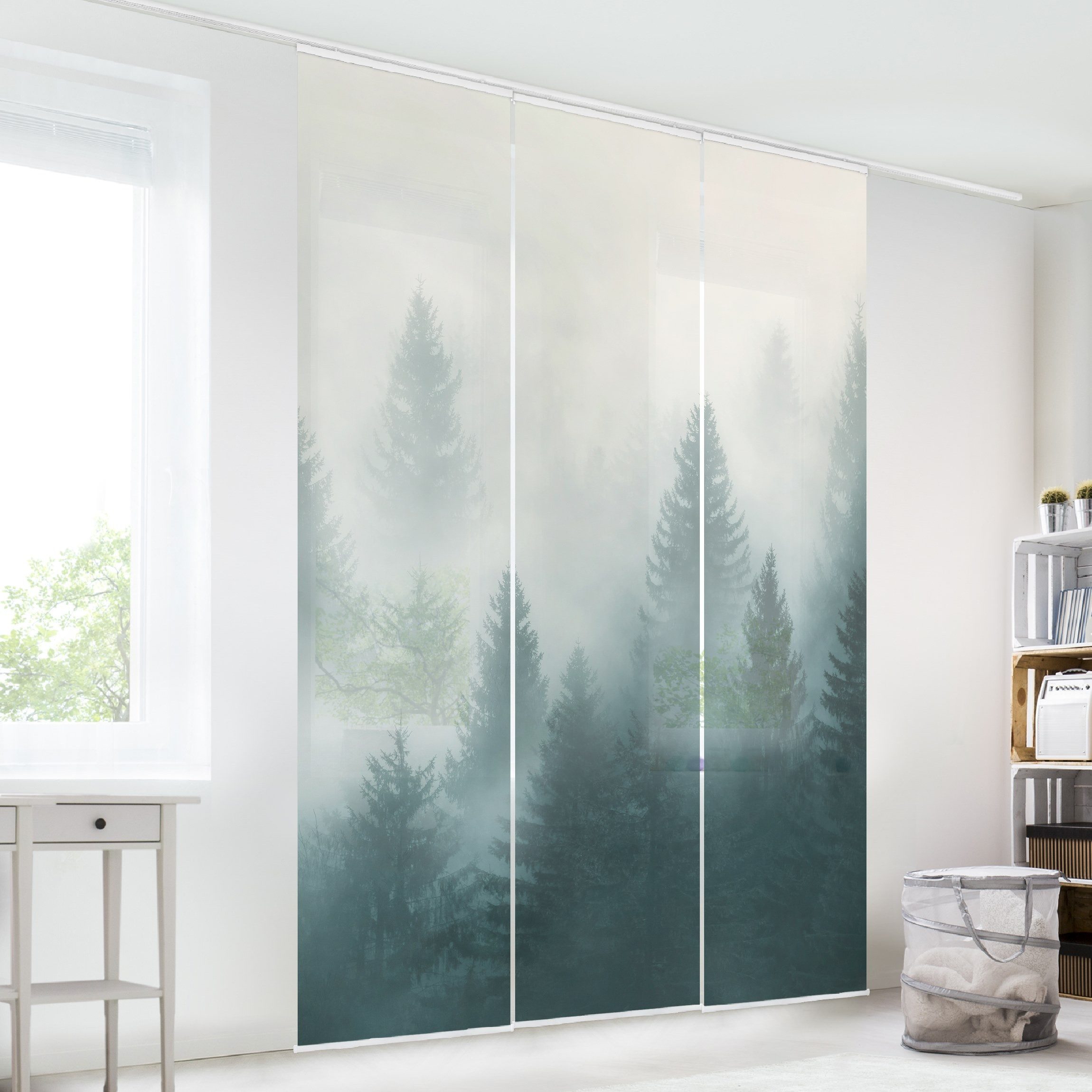Bilderdepot24 Schiebegardine modern Flächenvorhang blickdicht Nadelwald günstig online kaufen