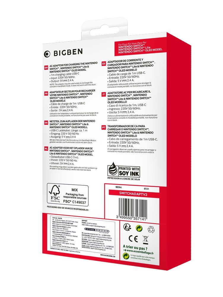 BigBen für Nintendo Switch / Lite / OLED Ladegerät AC-Adapter V2 BB357141 Zubehör Nintendo