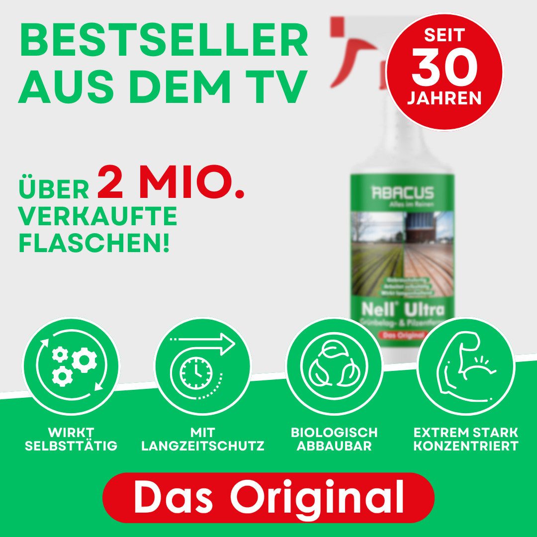 ABACUS Nell Ultra Algenentferner, Grünbelagentferner, Flechtenentferner Grünbelagentferner (Bekannt aus QVC, [- Ergiebiges Konzentrat Selbsttätig mit Langzeitschutz)