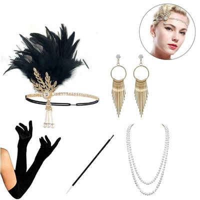 Mmgoqqt Haarstyling-Set 20er Jahre Accessoires Gatsby Accessoires 1920s Kostüm Damen Flapper Accessoires Set 20er Jahre Zubehör Set Retro Style Stirnband Set-6 Stück