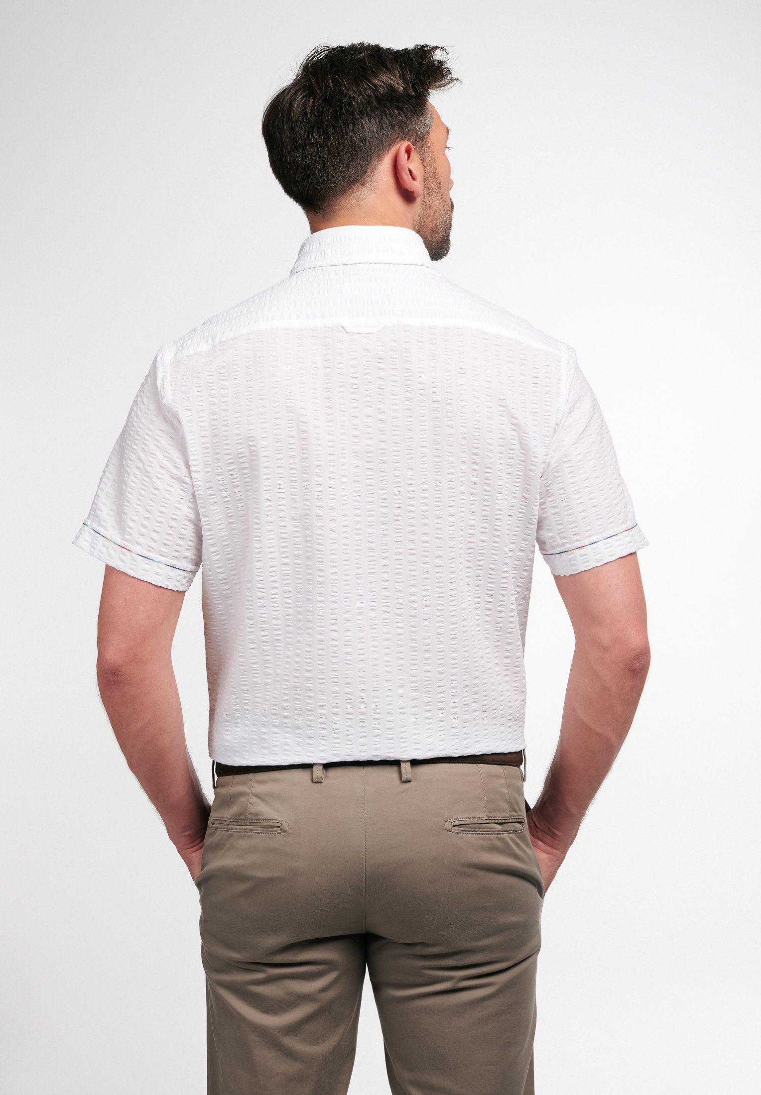 Eterna Klassische Bluse ETERNA REGULAR FIT Kurzarm Hemd weiß seersucker 2480-02-WS8B