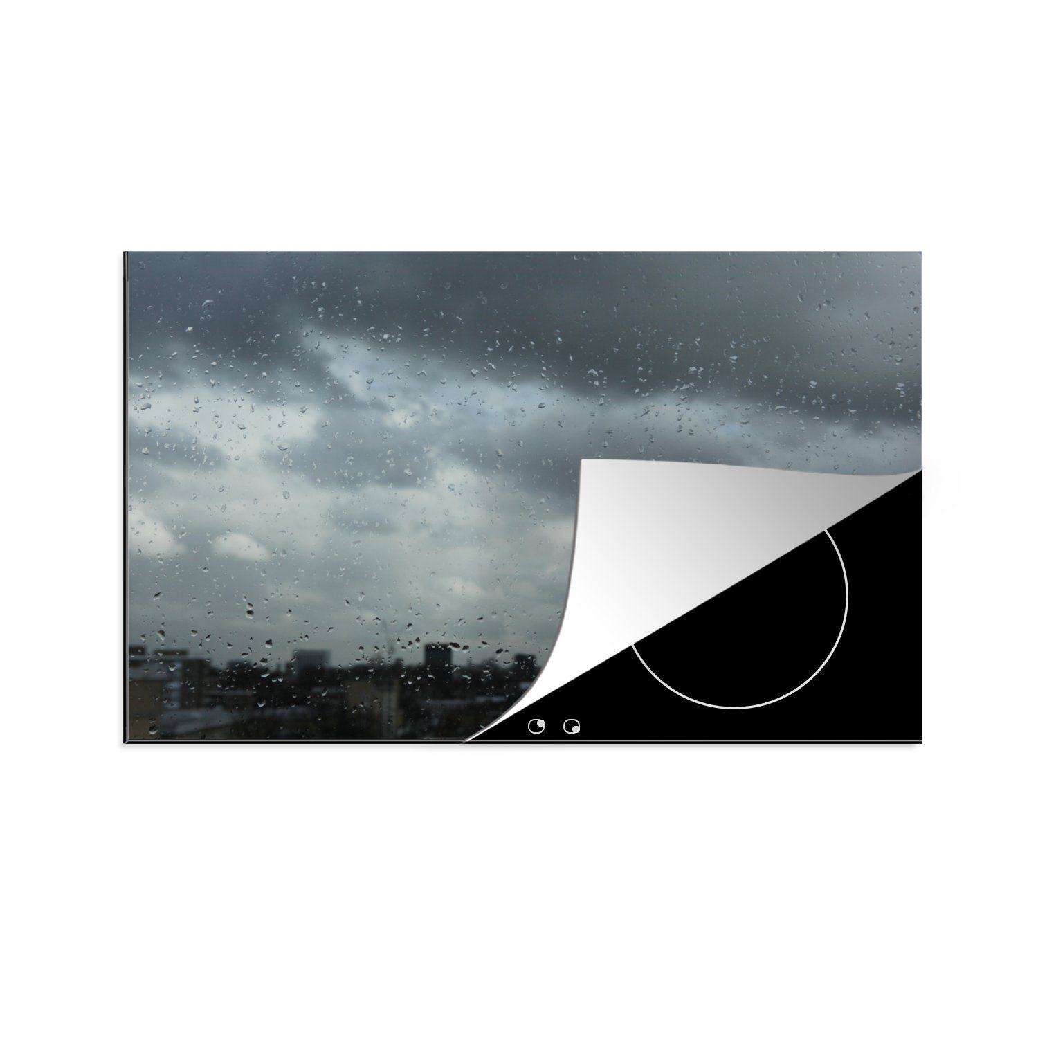MuchoWow Herdblende-/Abdeckplatte Fenster mit Regentropfen in London, Vinyl, (1 tlg), 81x52 cm, Induktionskochfeld Schutz für die küche, Ceranfeldabdeckung