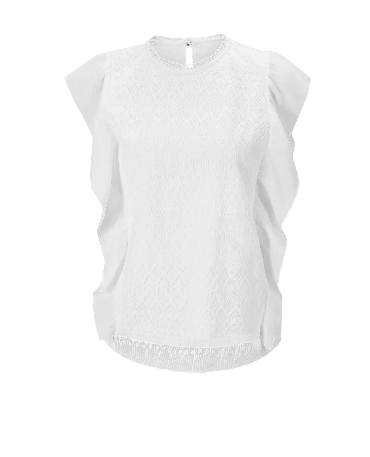 heine T-Shirt LINEA ecru TESINI Damen Designer-Spitzenshirt m.Volants