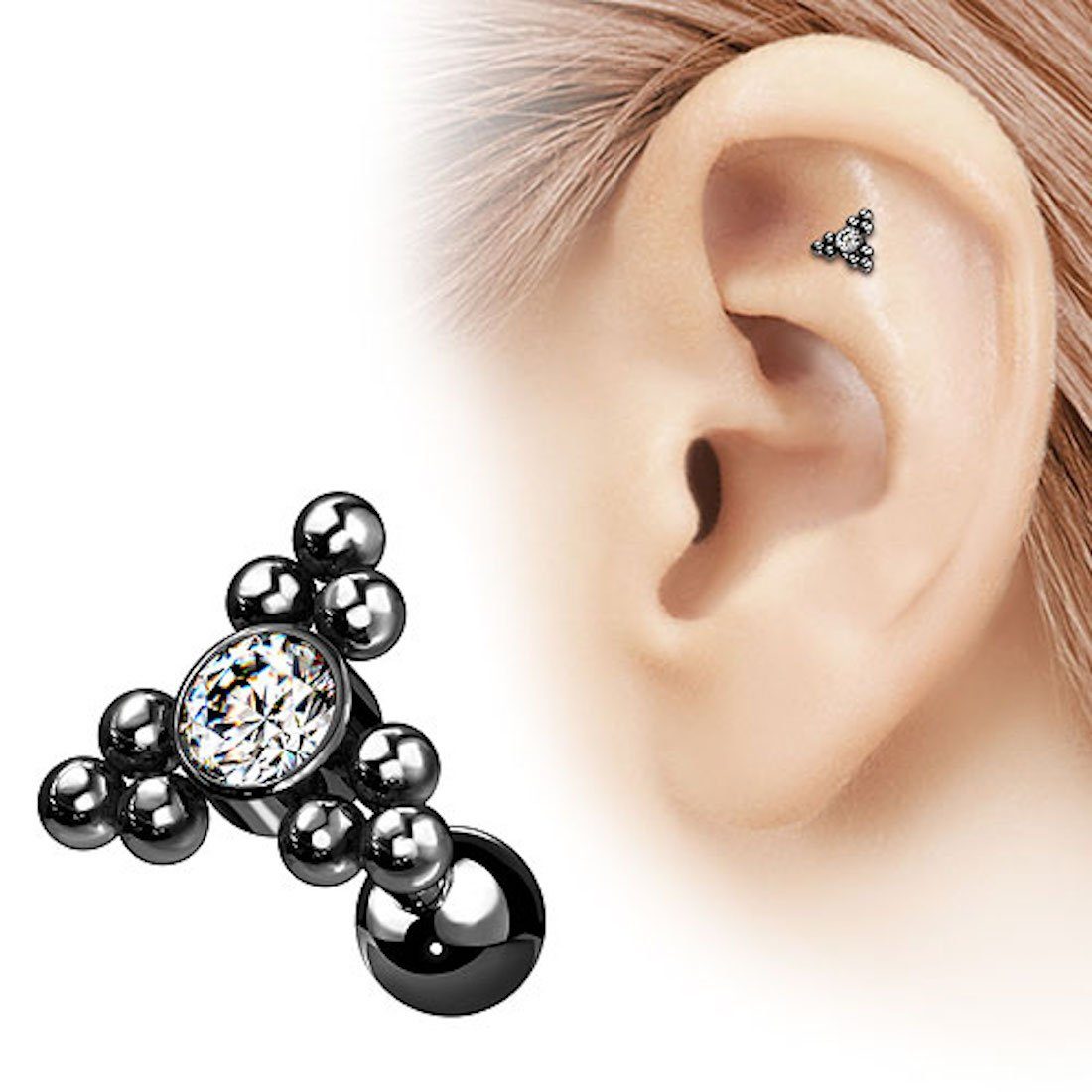 Taffstyle Piercing-Set Helix Ohr Knorpel Flat Schmuck Stecker mit Kugeln, Piercing aus Chirurgenstahl Glitzer Cartilage Ohrpiercing Barbell Stab