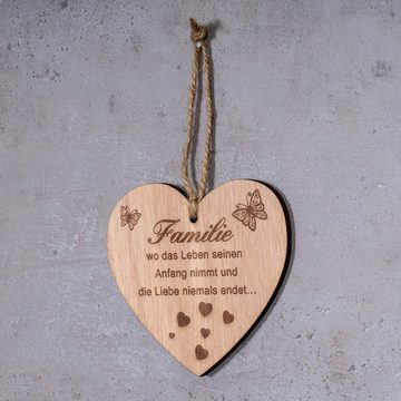 Levandeo® Dekohänger, Herz 9x10cm Birkenholz Sprüche Familie Liebe Deko Holz Anhänger