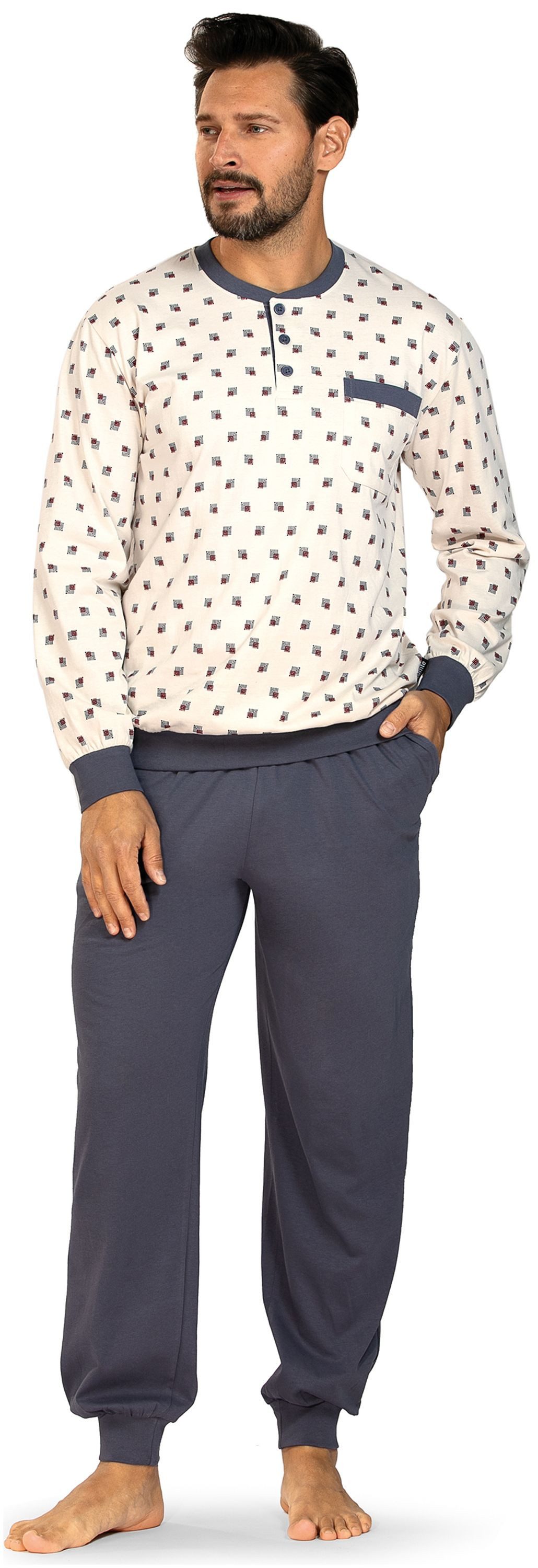 Comte Schlafanzug Lunar Lounge (Set, 2 tlg., 2-teilig) Herren Pyjama lang Langarm Baumwolle geknöpft große Größen