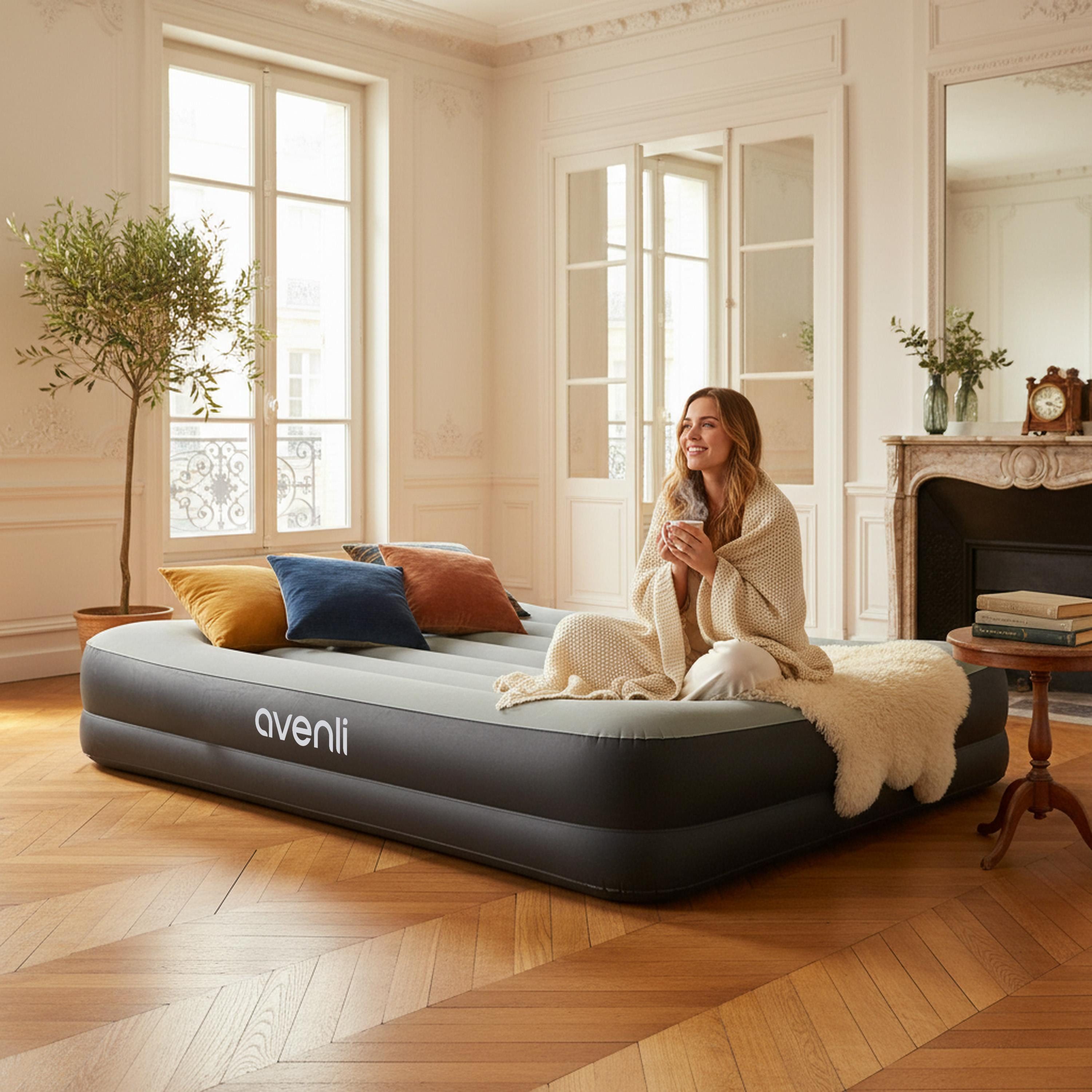 Avenli Luftbett Luftmatratze selbstaufblasend 1 Person 191x99x36cm hoch, (Gästebett aufblasbar aufblasbare Matratze mit integrierter Elektropumpe, 1-tlg., mit integriertem Kopfteil), Aufblasbares Reise Bett inklusive Pumpe und Tragetasche