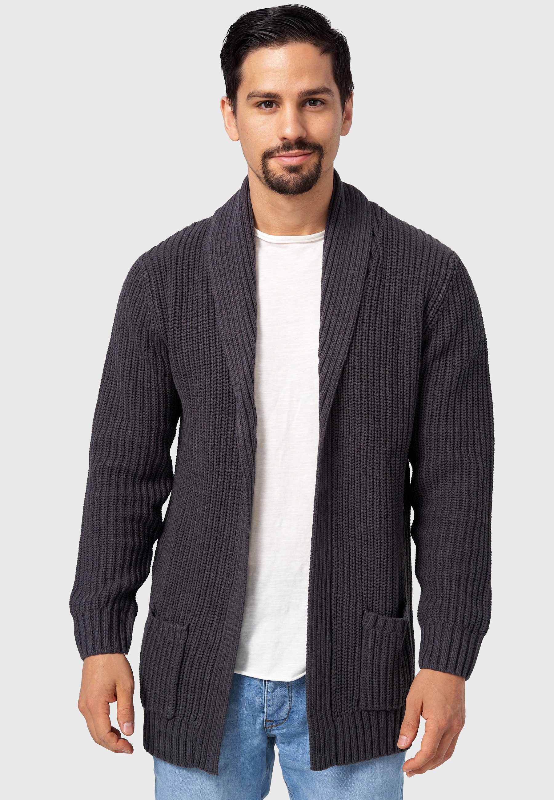 Indicode Strickjacke Herren Anaheim Herrenstrickjacke mit 2 aufgesetzten Ta günstig online kaufen