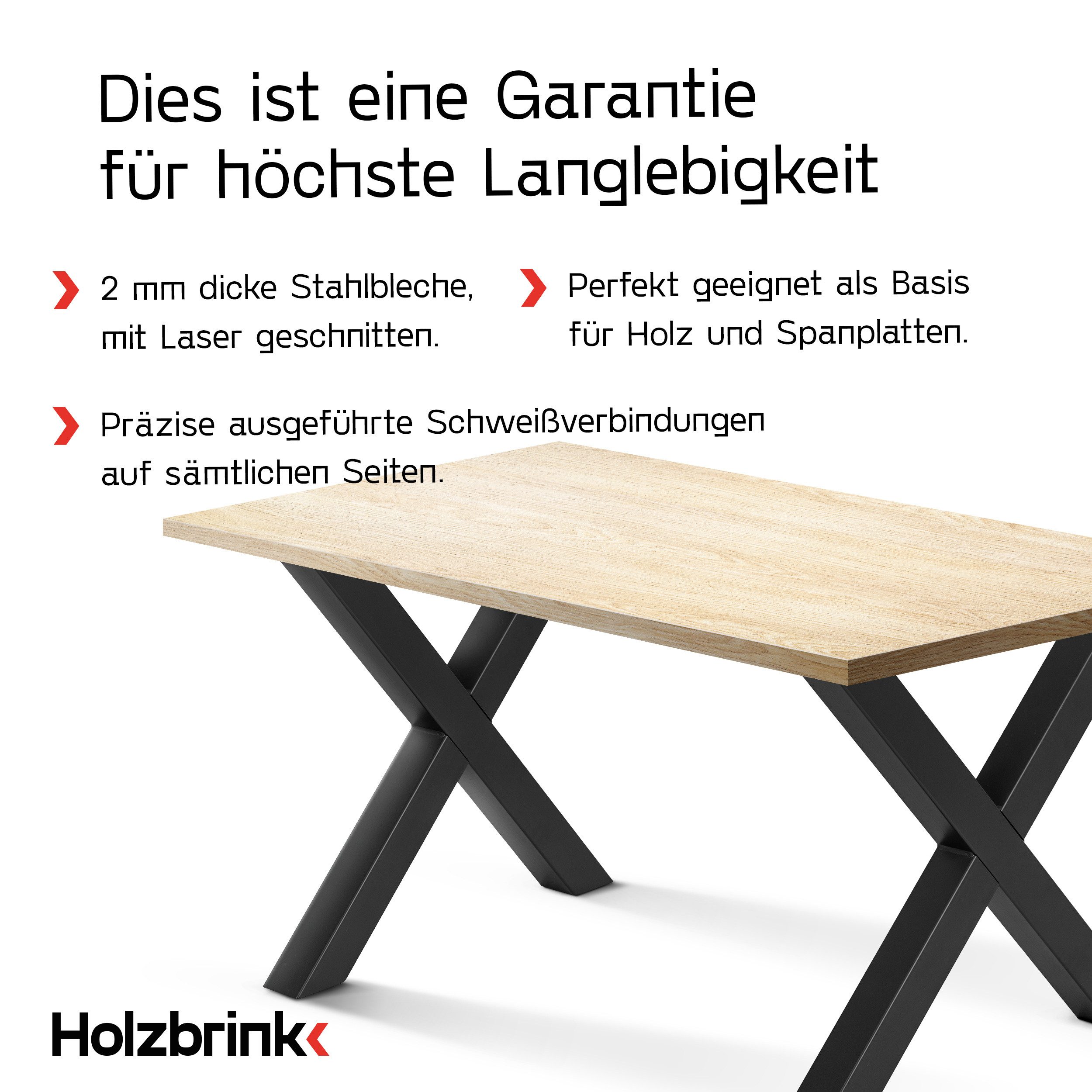 HOLZBRINK Tischbein Tischbeine Metall Schwarz X-form, Tischkufen/Tischgestell für Couchtisch 1 Stück Möbelfüße 40x43 cm – Bild 5 von 5