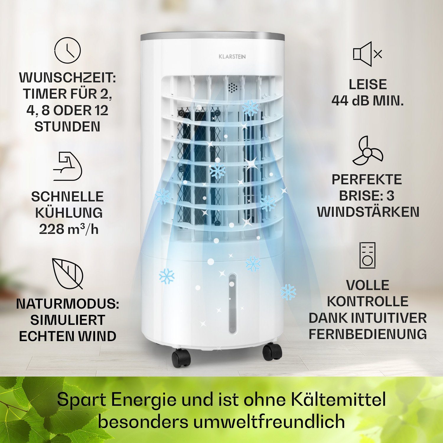 Klimagerät Weiß Klarstein mobil Luftkühler, ohne Ventilatorkombigerät Abluftschlauch & Skypillar Eis 3-in-1 mit Wasserkühlung
