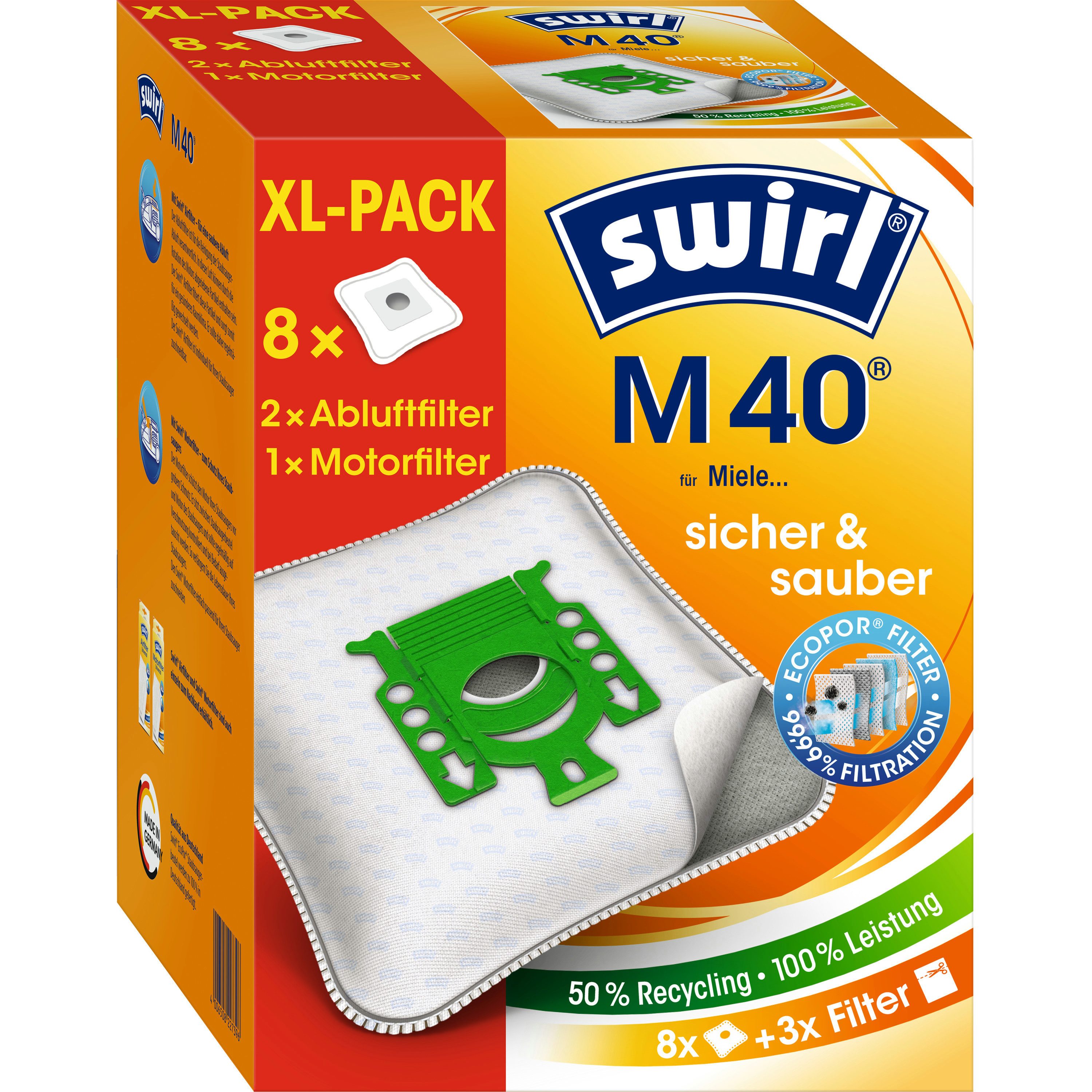 Swirl Staubsaugerbeutel SWIRL Staubsaugerbeutel M 40 EcoPor XL Vorteilspack 8 Beutel, passend für MIELE