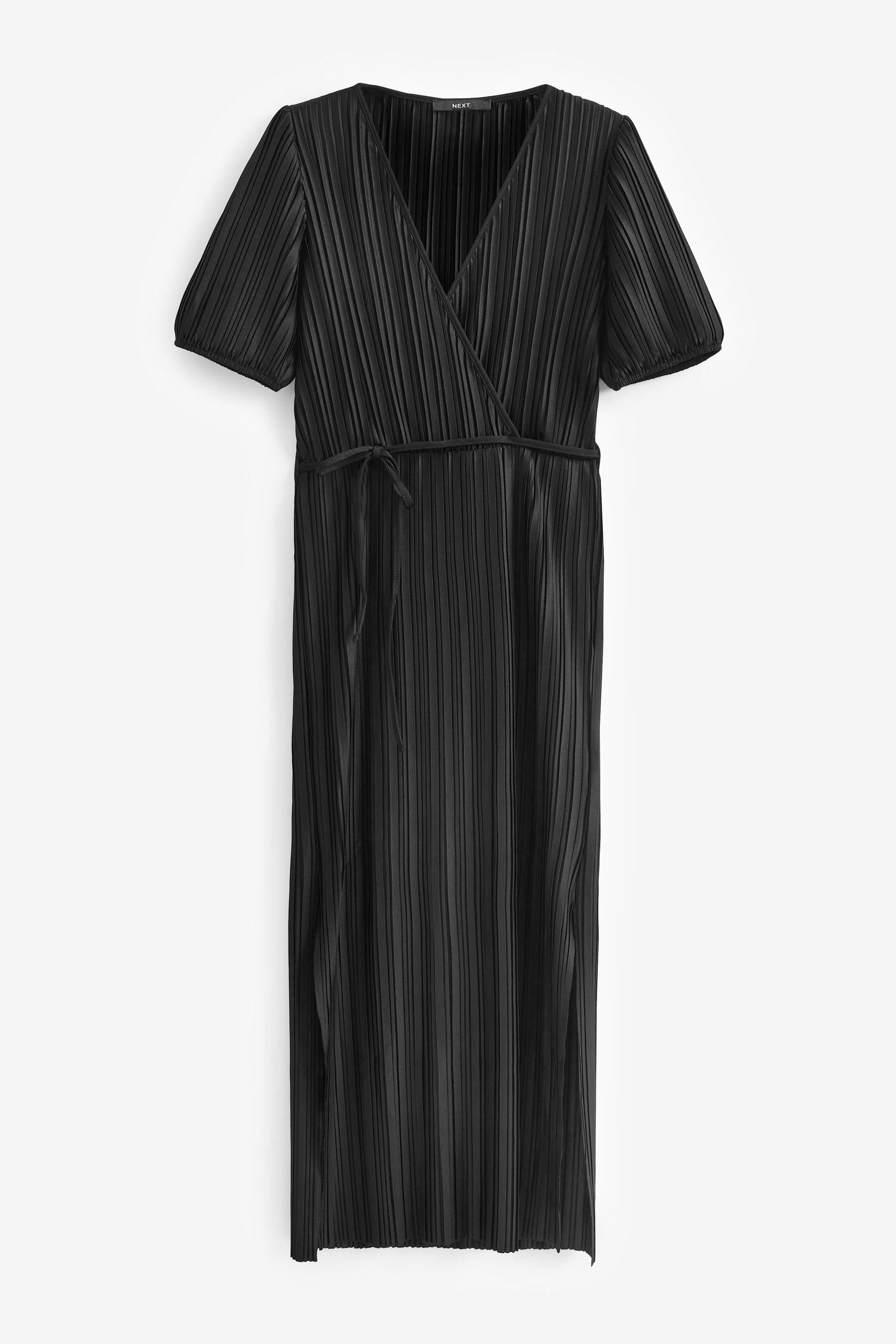 Next Plisseekleid Plissiertes Kleid mit kurzen Ärmeln (1-tlg) Black