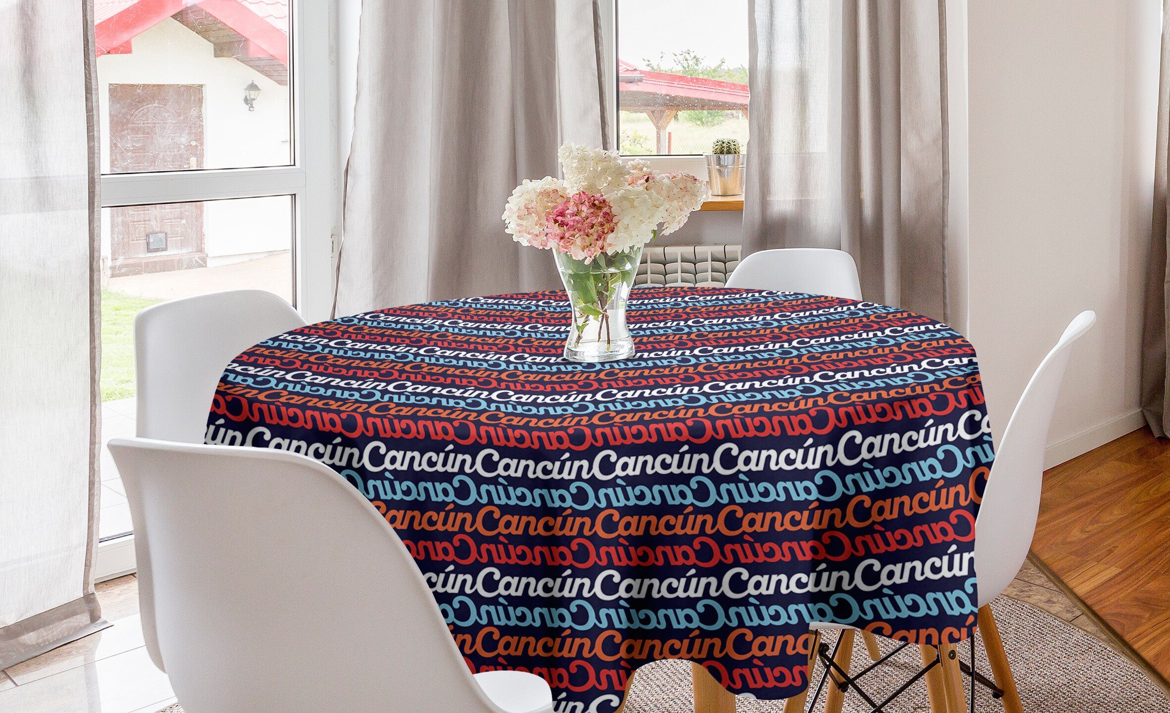 Tischdecke für Kreis Cursive Abakuhaus Abdeckung Küche Tischdecke Horizontal-Beschriftung Dekoration, Cancun Esszimmer