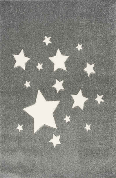 Kinderteppich Spielteppich, Sterne silbergrau, 120x180 cm, 18 mm hoch, Scandicliving, rechteckig