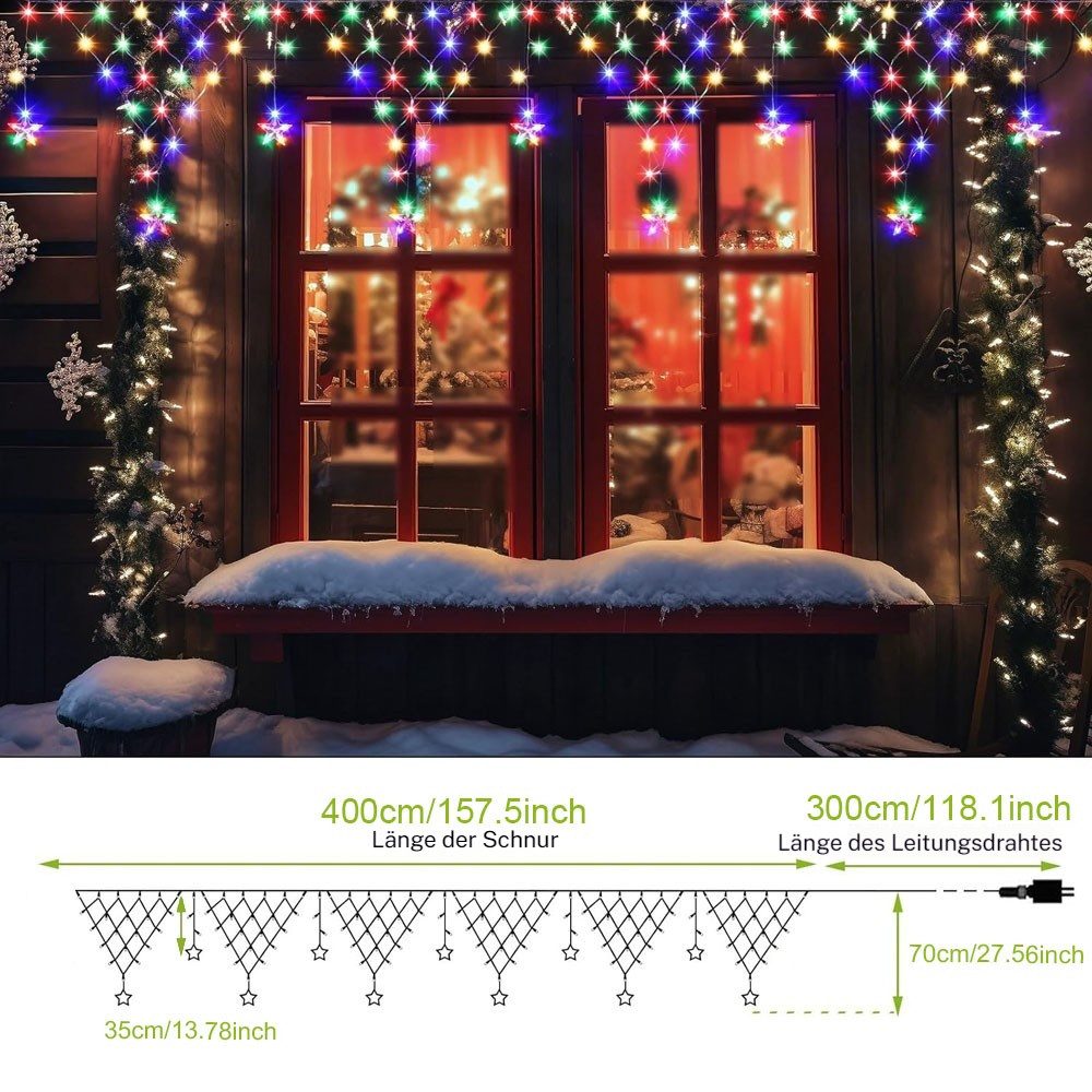 VIVIHEYDAY LED-Lichtervorhang Sterne LED Lichterkette Dekolicht Innen Weihnachten Deko, 8 Beleuchtungsmodi