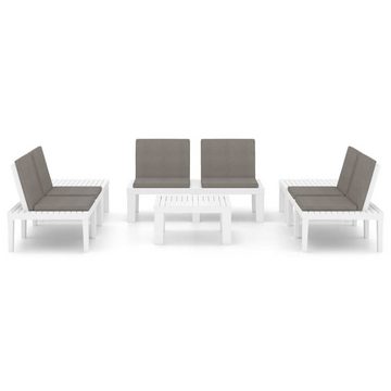 vidaXL Garten-Essgruppe 6-tlg Garten Lounge Set mit Auflagen Kunststoff Weiß Sitzgruppe Set Lo
