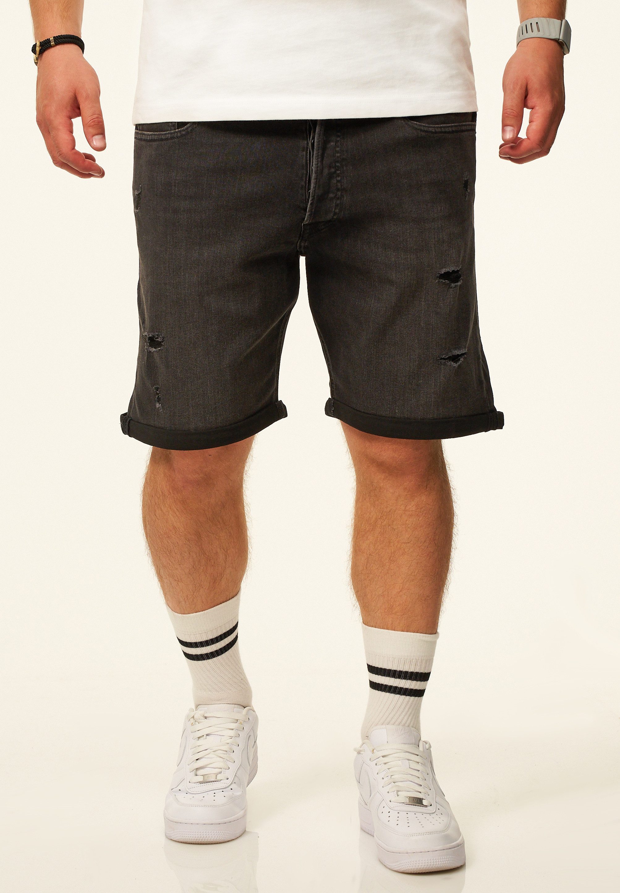Jack & Jones Jeansshorts RICK Kurze Hose Original Denim mit Stretch Kurze Jeanshose im Destroyed Look & Regular-Fit für Herren – Bild 3 von 4