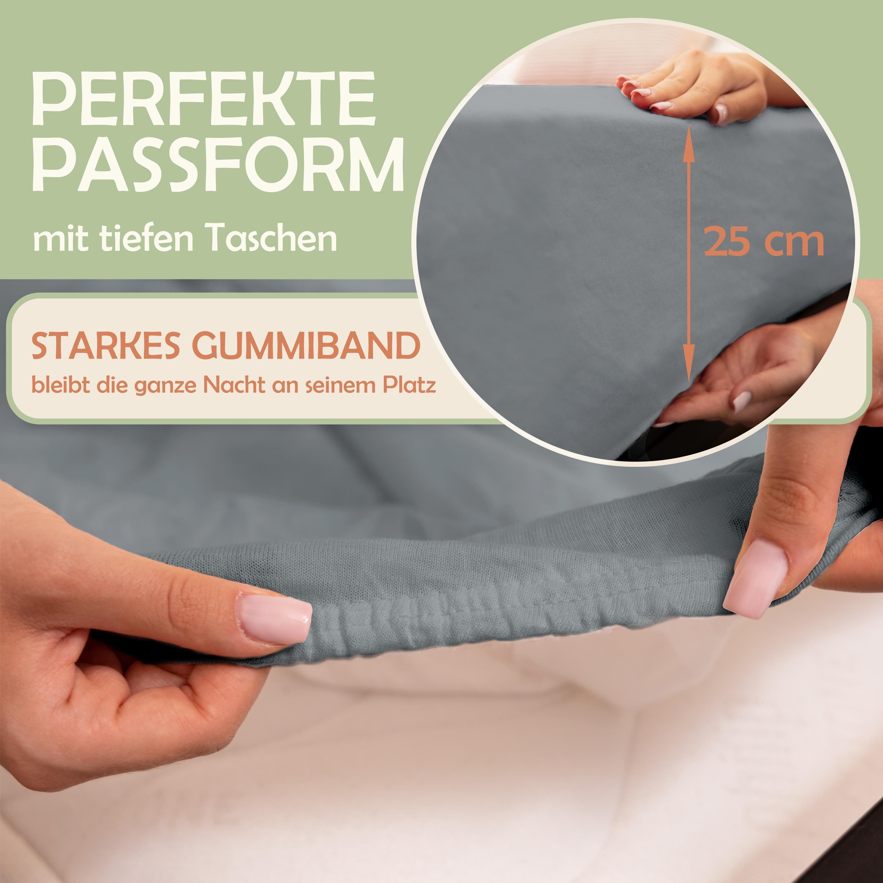 NatureMark Spannbettlaken Mikrofaser Spannbetttuch, Polyester, Gummizug: rundum, viele Größen und Farben Markenware, 90x200cm, Mittelgrau – Bild 3 von 5
