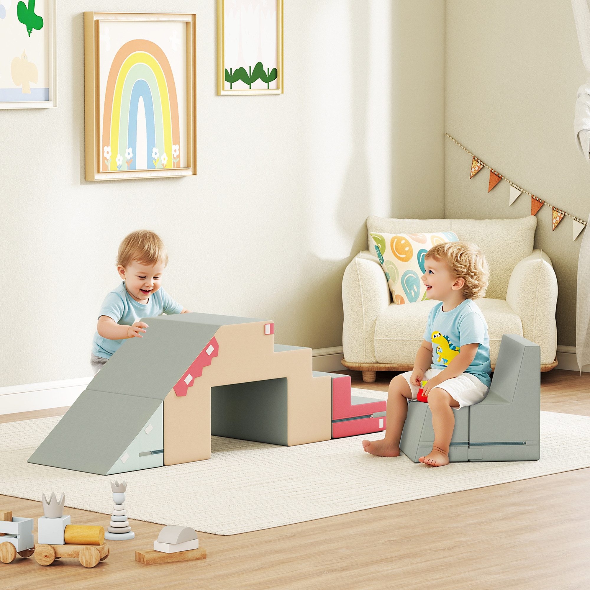 AIYAPLAY Kinder Schaumstoff Bausteine mit Samtoptik Конструктора, (Riesenbausteine, 2 St., Softbausteine-Set), Klettern Bauklötze Bausteinset Bunt