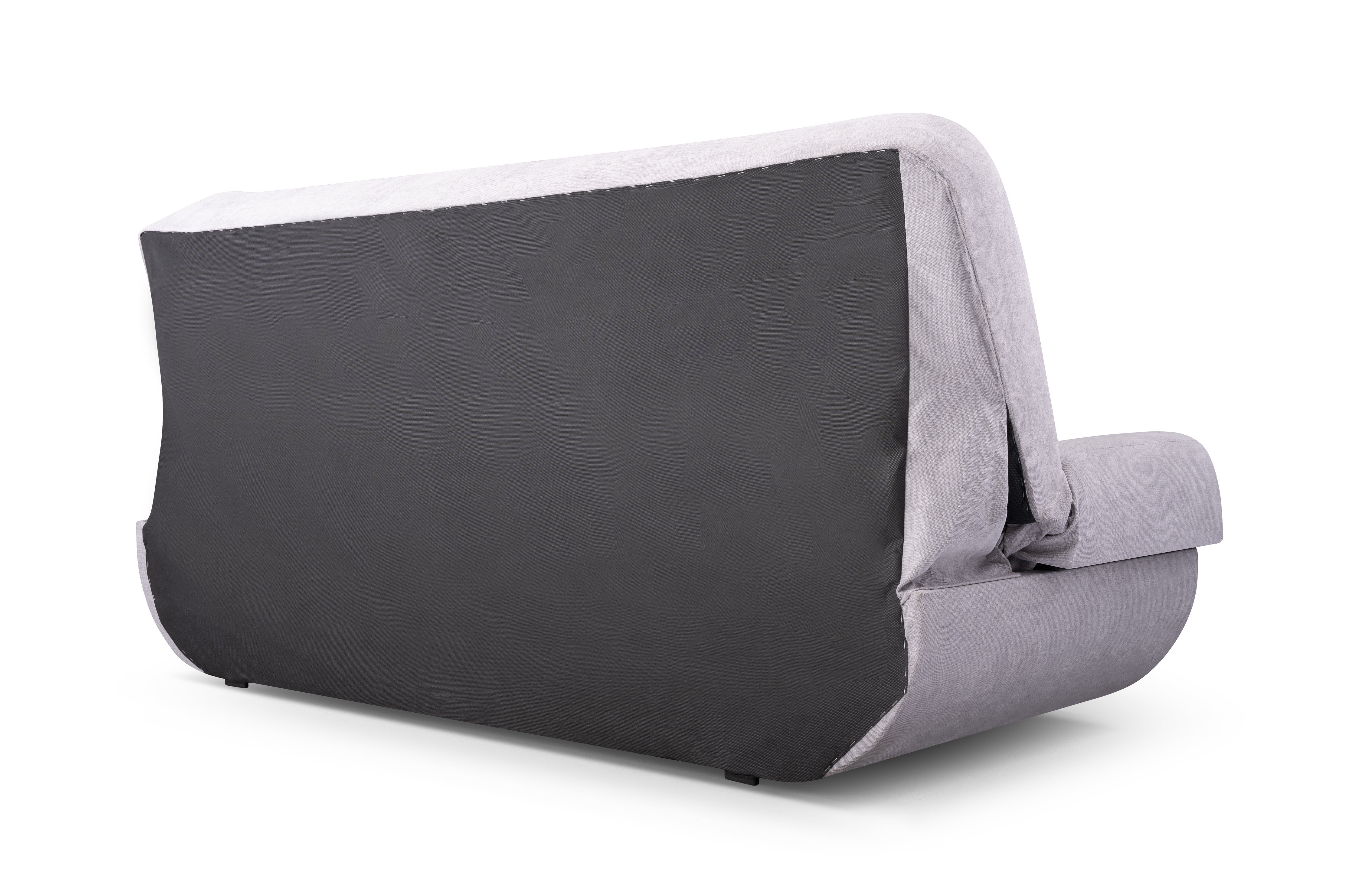 MOEBLO Schlafsofa Pafos, Sofa Kippsofa mit SORO Schwarz 11 + Kunstleder 90 - Klappsofa + Schlaffunktion, Bettkasten mit Clic-Clack, SOFT Grau