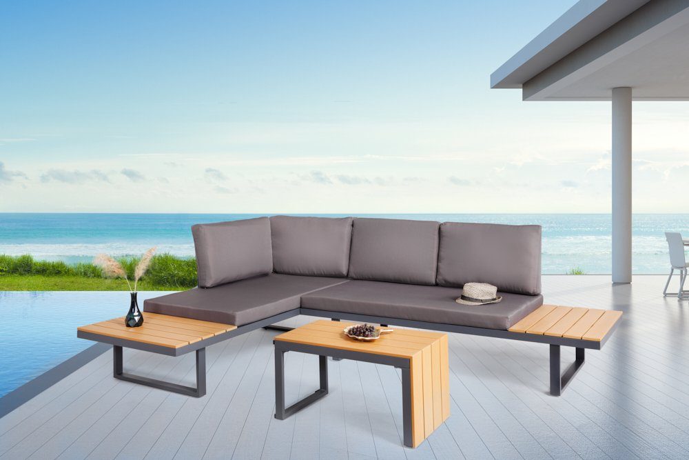 riess-ambiente Sitzgruppe »IBIZA MODULAR LOUNGE 250cm anthrazit / grau /  natur«, (Set, 3-tlg), Gartenmöbel · Loungeset · Sofa · Terrasse · Balkon ·  Tisch · Outdoor