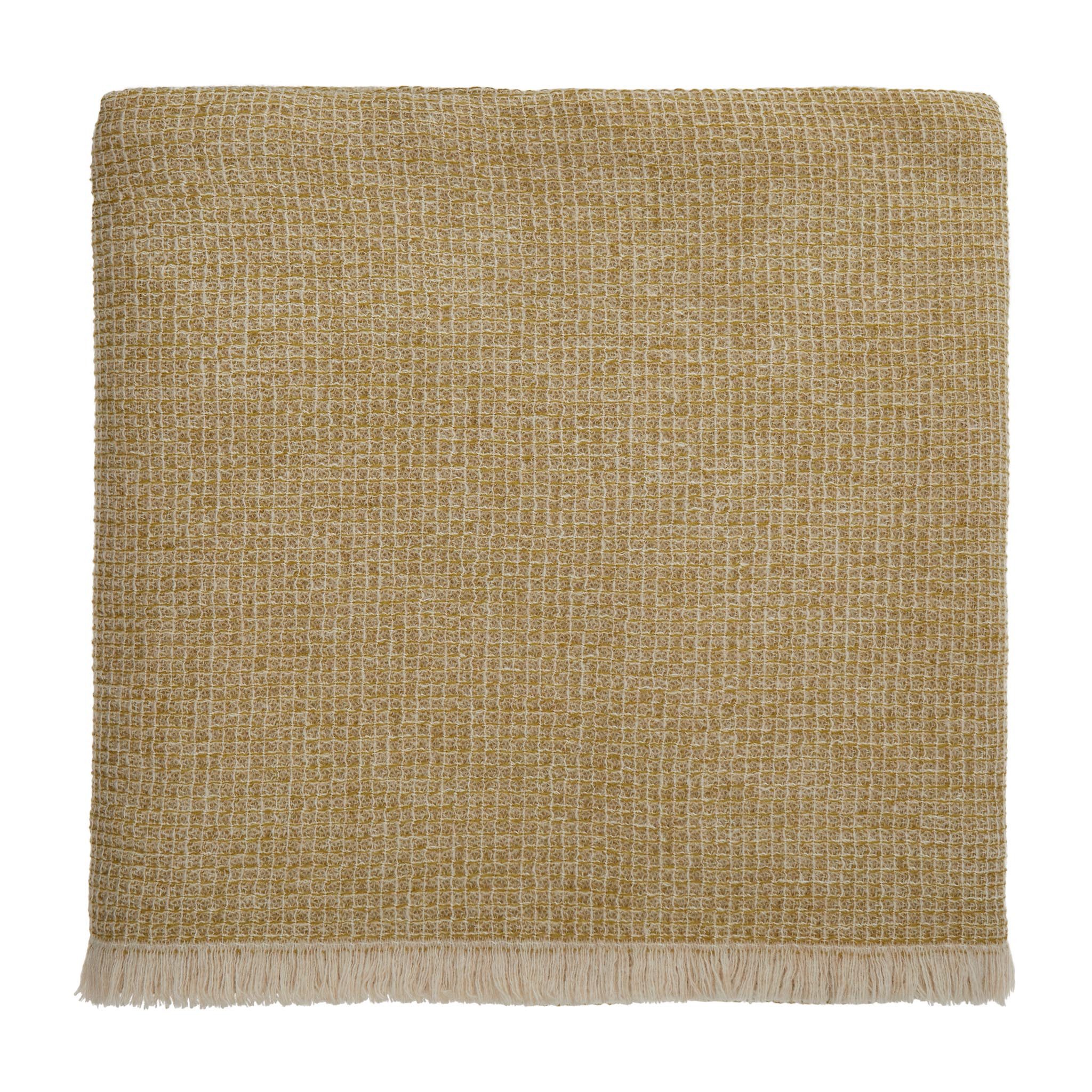 Wolldecke Merinowolldecke Raiana I 100% Wolle (Merino), Urbanara, Waffeldecke in zwei Farben mit dezenter Fransenkante