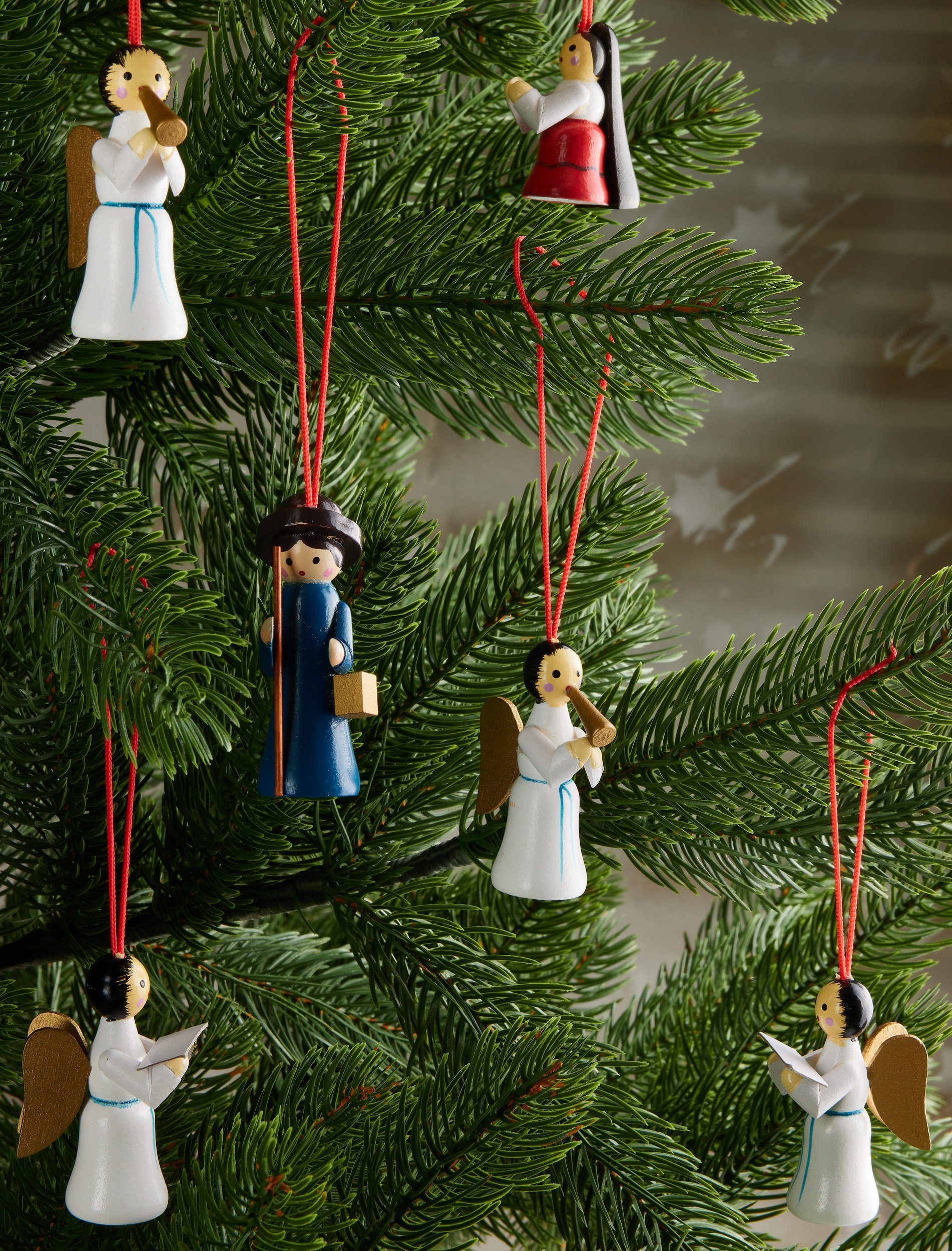 Maria Holz Christbaumschmuck Joseph Weihnachtsanhänger BRUBAKER Anhänger, 6 Christbaum cm Set hohe handbemalte (6-tlg), aus und