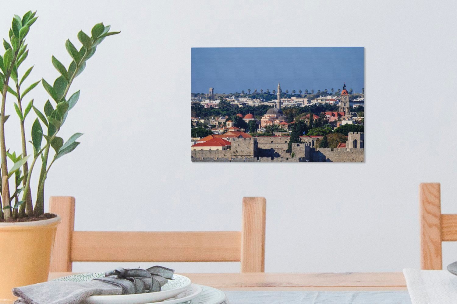 cm Wandbild 30x20 Blick Altstadt (1 Aufhängefertig, Leinwandbilder, Rhodos, von Wanddeko, Leinwandbild über die St), OneMillionCanvasses®