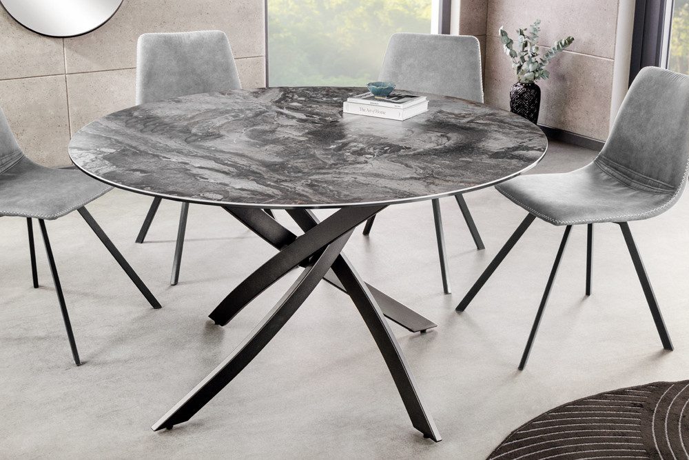 riess-ambiente Esstisch ALPINE 120cm taupe / schwarz (Einzelartikel, 1-St), Keramik · Glas · Metall · rund · Marmor-Design · 6 Personen · Modern