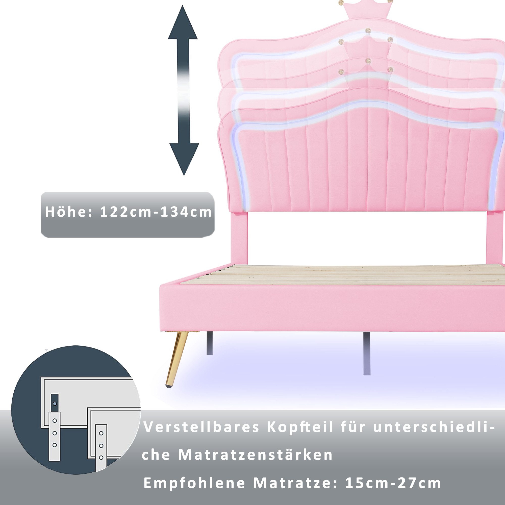 STILVORA Kinderbett 140x200 Polsterbet mit Matratze,Jugendbett mit LED-Leuc günstig online kaufen
