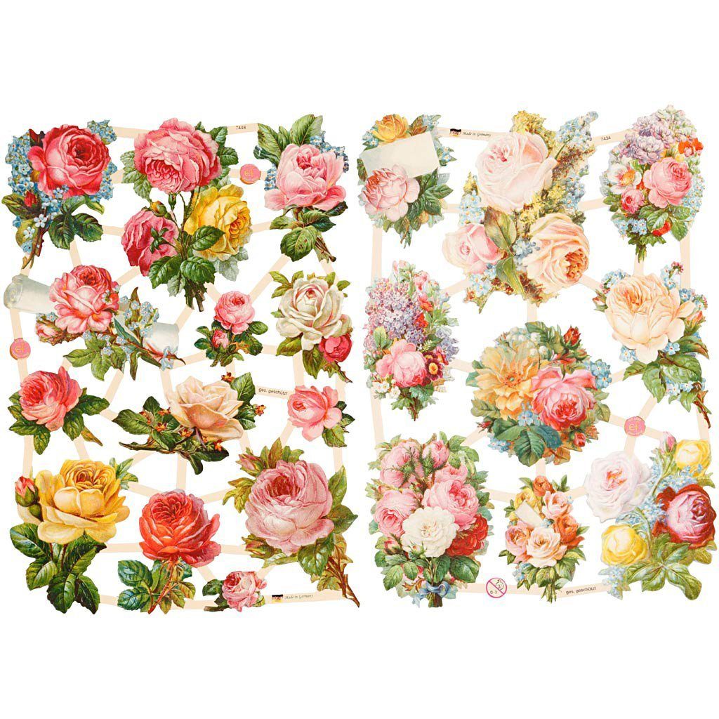 creativ company Motivpapier Vintage-Glanzbilder Rosen, 2 Bogen