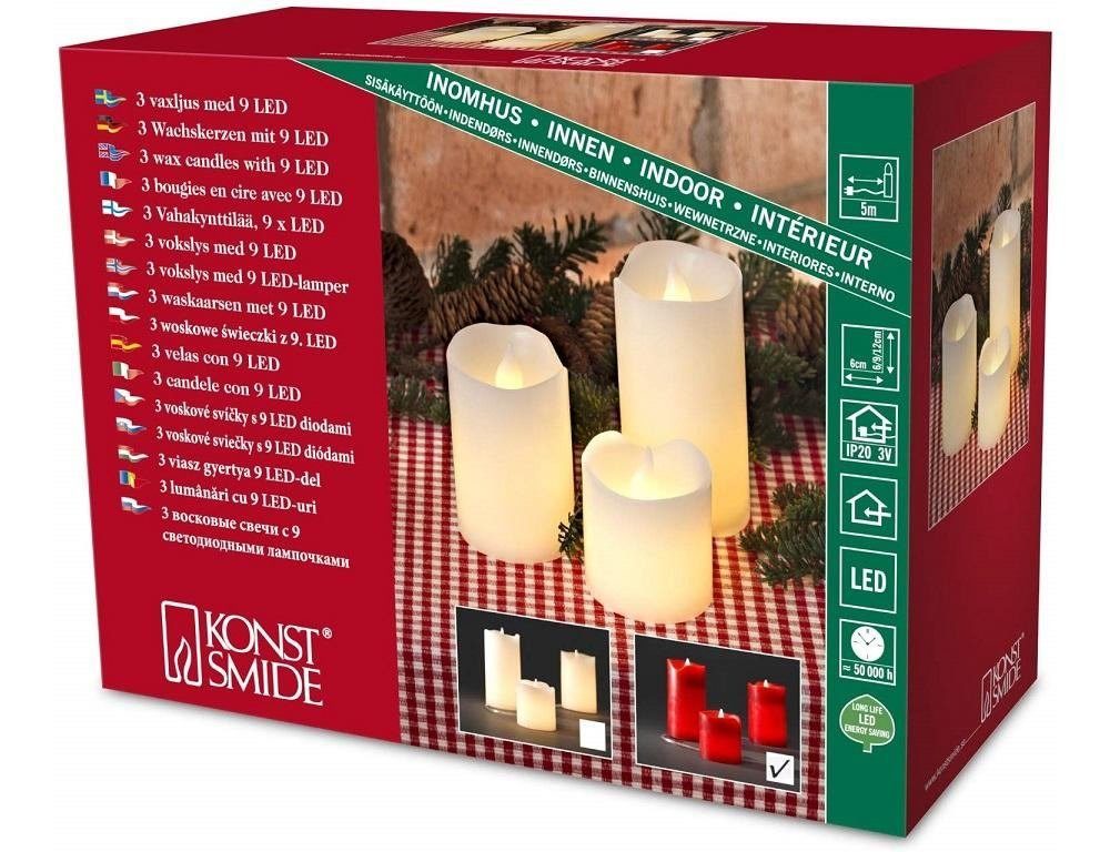 KONSTSMIDE LED-Kerze 1968-550 LED Echtwachskerzen 3er Set 6/9 12cm rot