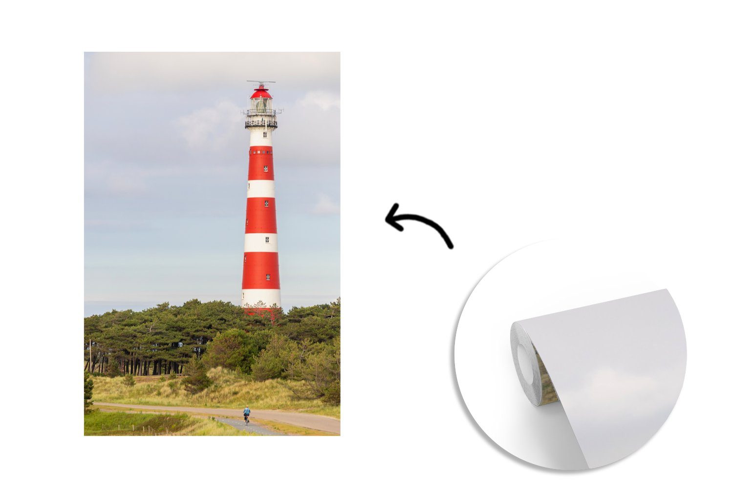 Tapete Matt, Fototapete Wandtapete - Wohnzimmer, - Insel für St), Montagefertig MuchoWow (3 Niederlande, Leuchtturm Vinyl bedruckt,