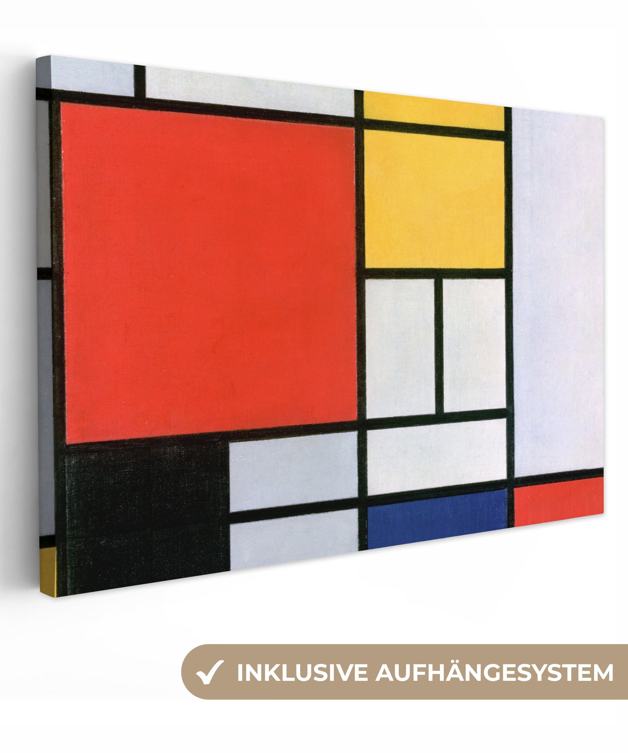 großes, - Gemälde, OneMillionCanvasses® Kunst St), Alte alle - Mondrian Wohnbereiche, XXL, (1 Meister, Wandbild 120x80 für Gemälde cm