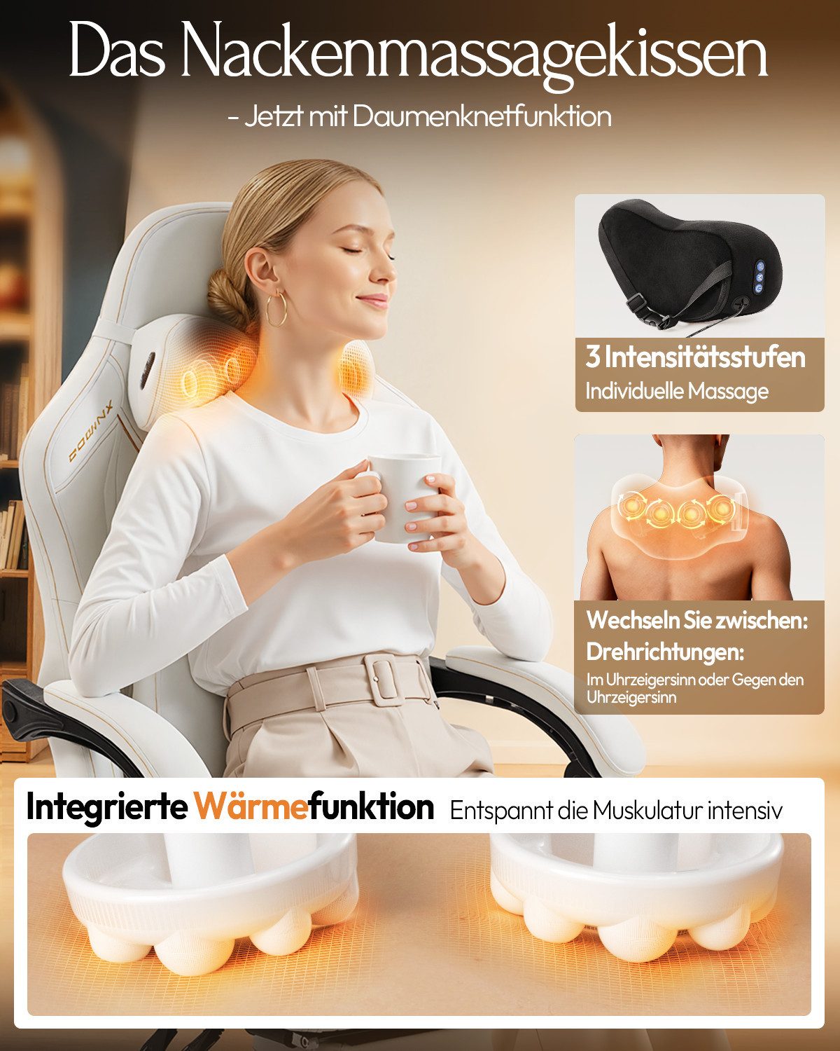 Dowinx Gaming-Stuhl mit Massagefunktion, Ergonomisch Gaming Sessel mit Lendenwirbelstütze (Packung), Gaming Chair bis 135 kg Höhenverstellbar für Erwachsene