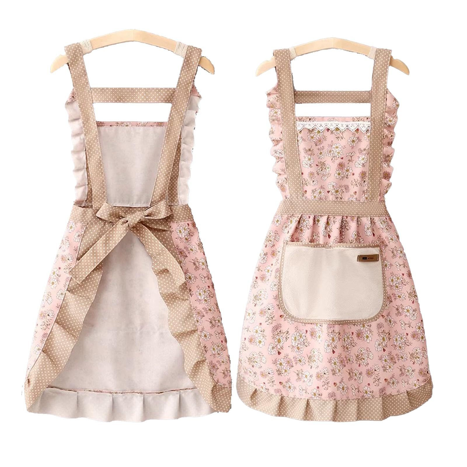 FOUORTUNATE-BEE Kochschürze Damen Küchenschürze mit Tasche verstellbar zum Kochen und Backen, Blumenschürze Damen für Küche Haushalt Café Restaurant und Garten