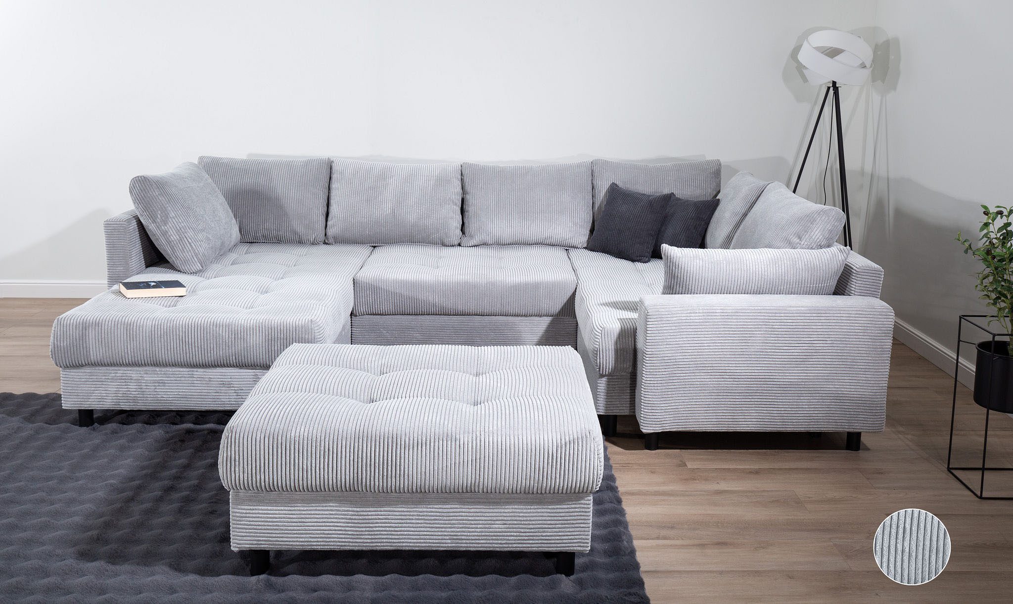 COLLECTION AB Wohnlandschaft Toni U-Form, B: 298 cm, Set: Sofa & Hocker, 2 Zierkissen, Federkern