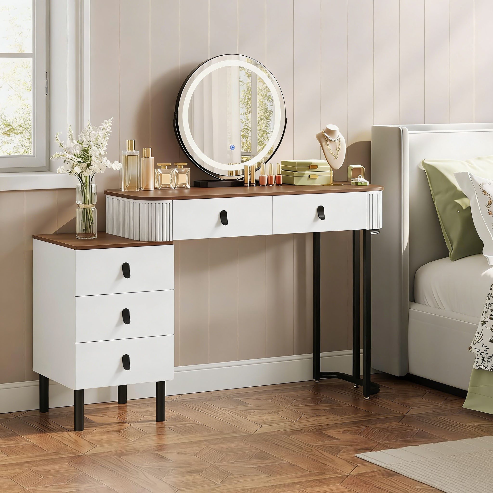 Woltu Schminktisch (1-St), mit Mobiler Spiegel, 2 Schubladen, 1 Seitenschrank