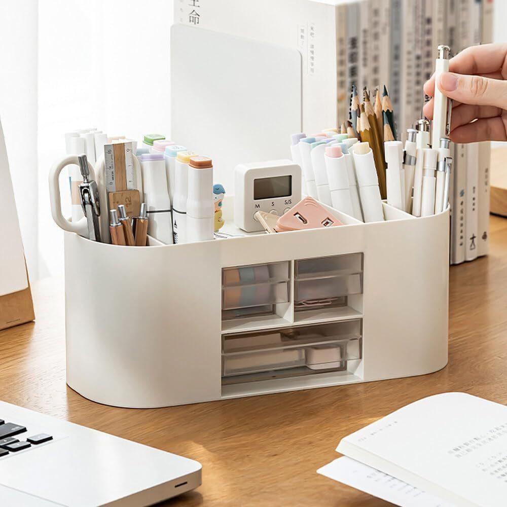 POPOLIC Organizer Stiftehalter Aufbewahrungskiste, Schreibtisch organizer 10 Fächer (Große Kapazität, Doppelschicht transparente Schublade), Kann Bleistifte, Bu – Bild 5 von 5