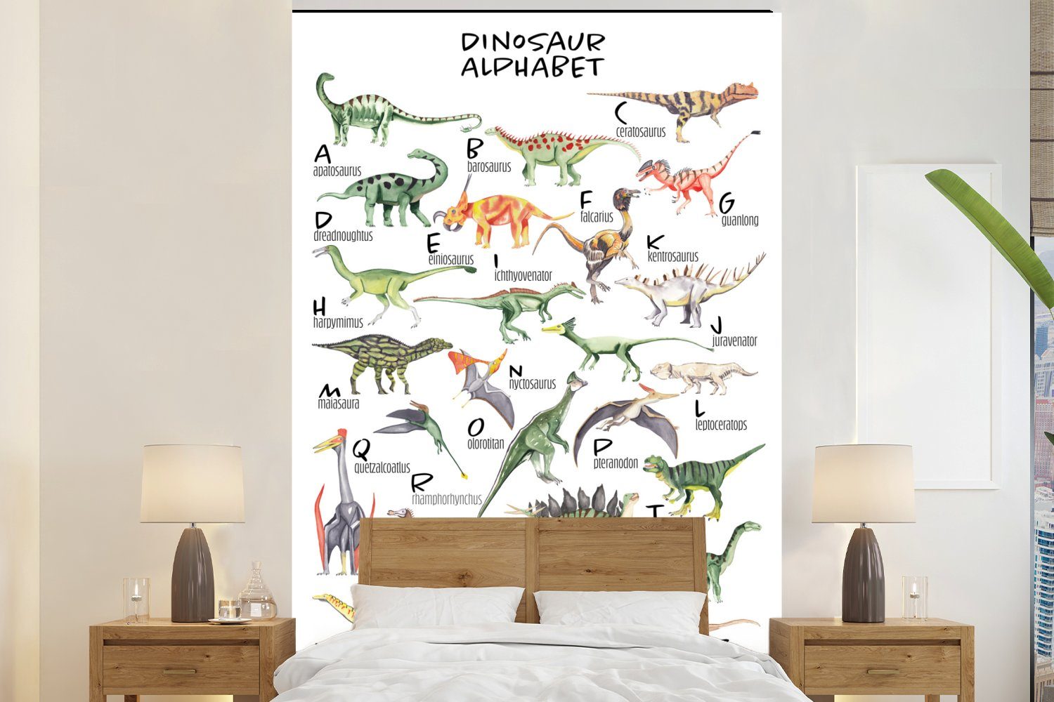 MuchoWow Fototapete Alphabet - Dinosaurier - Jungen - Mädchen - Lernen, Matt, bedruckt, (3 St), Montagefertig Vinyl Tapete für Wohnzimmer, Wandtapete | Fototapeten