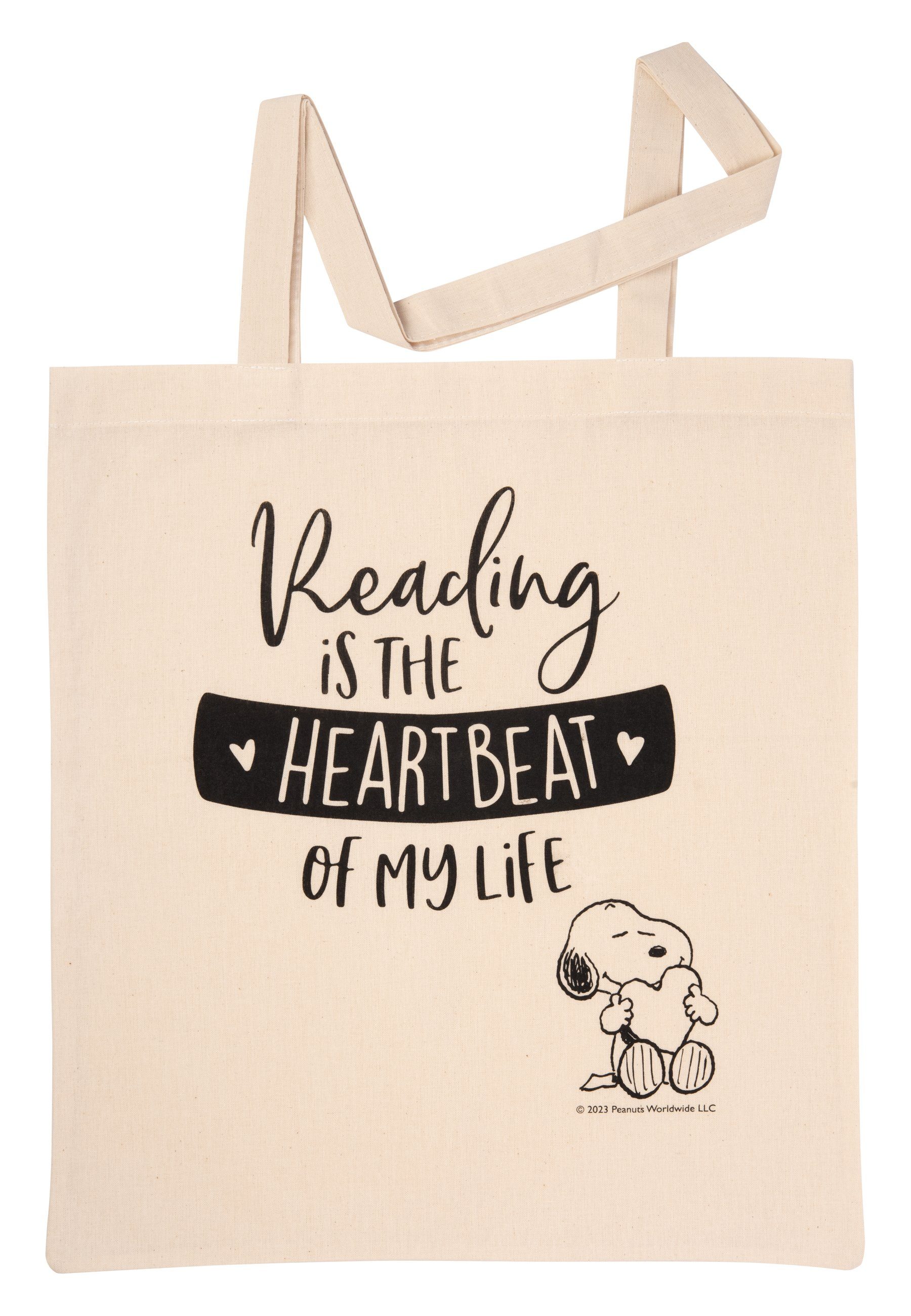 United Labels® Tragetasche The Peanuts Snoopy Stoffbeutel Reading is the heartbeat Beige