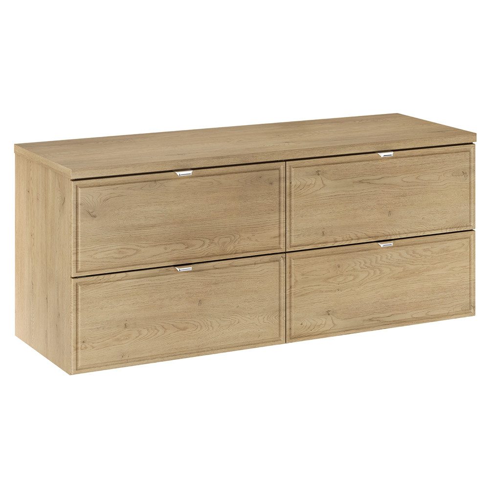 Lomadox Waschbeckenschrank TEMUCO-56-CREMONA 120 cm breit in Eiche mit Rahmenfräsung, 4 Schubladen, wandhängend