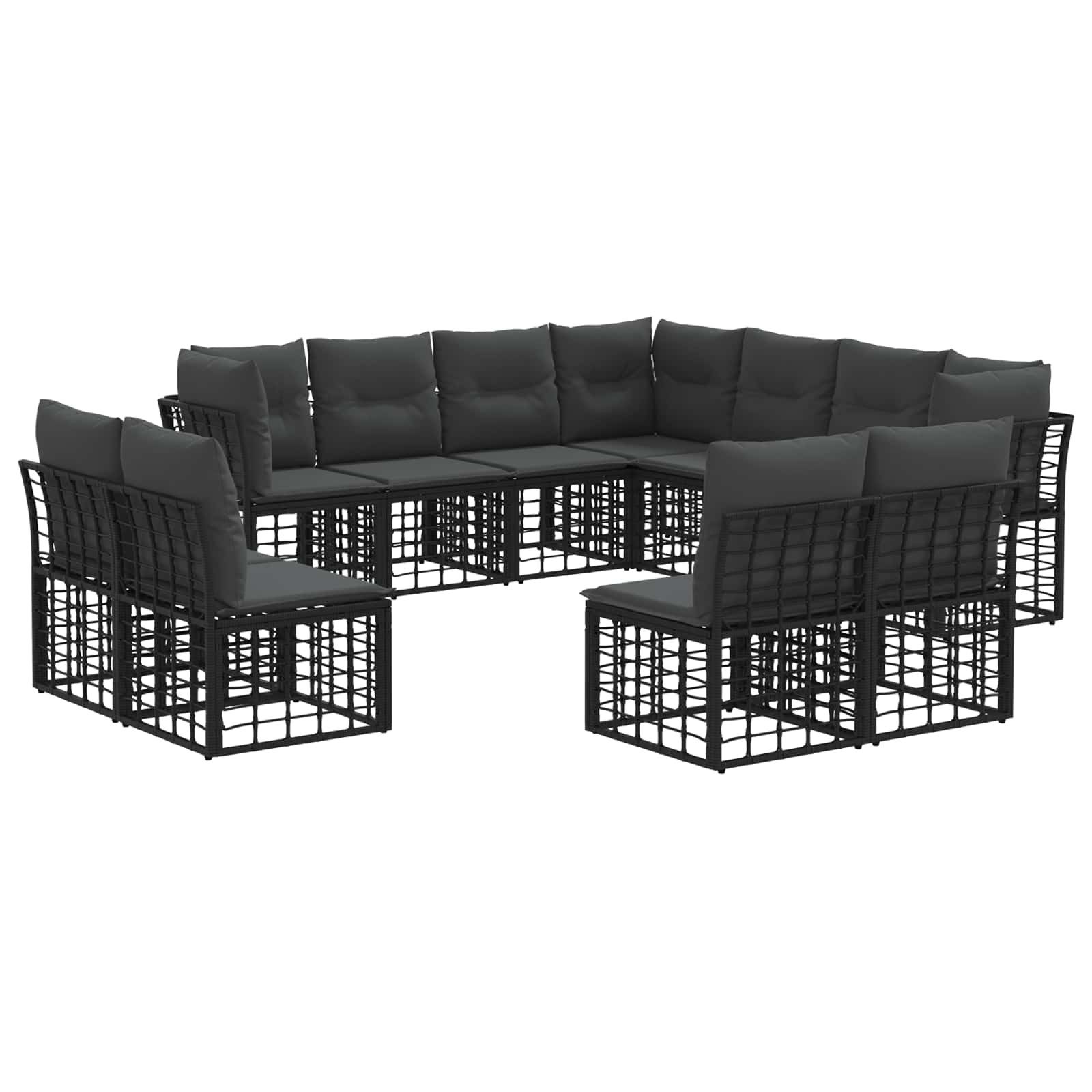 vidaXL Gartenlounge-Set Outdoor-Sofagarnitur mit Kissen 11 pcs Schwarz Polyester, (11-tlg)