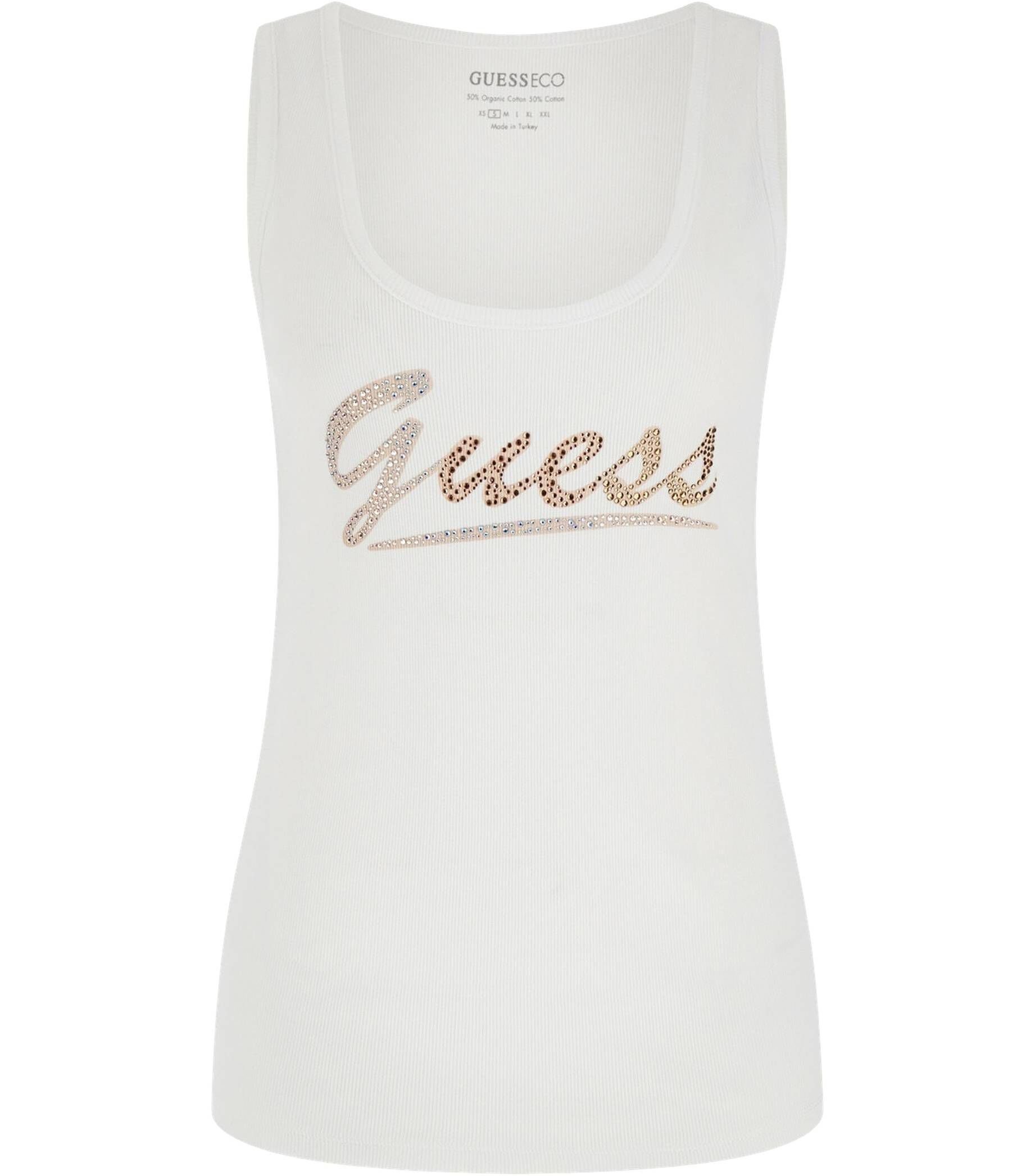 Guess T-Shirt Damen Tanktop mit Strass-Logo (1-tlg)