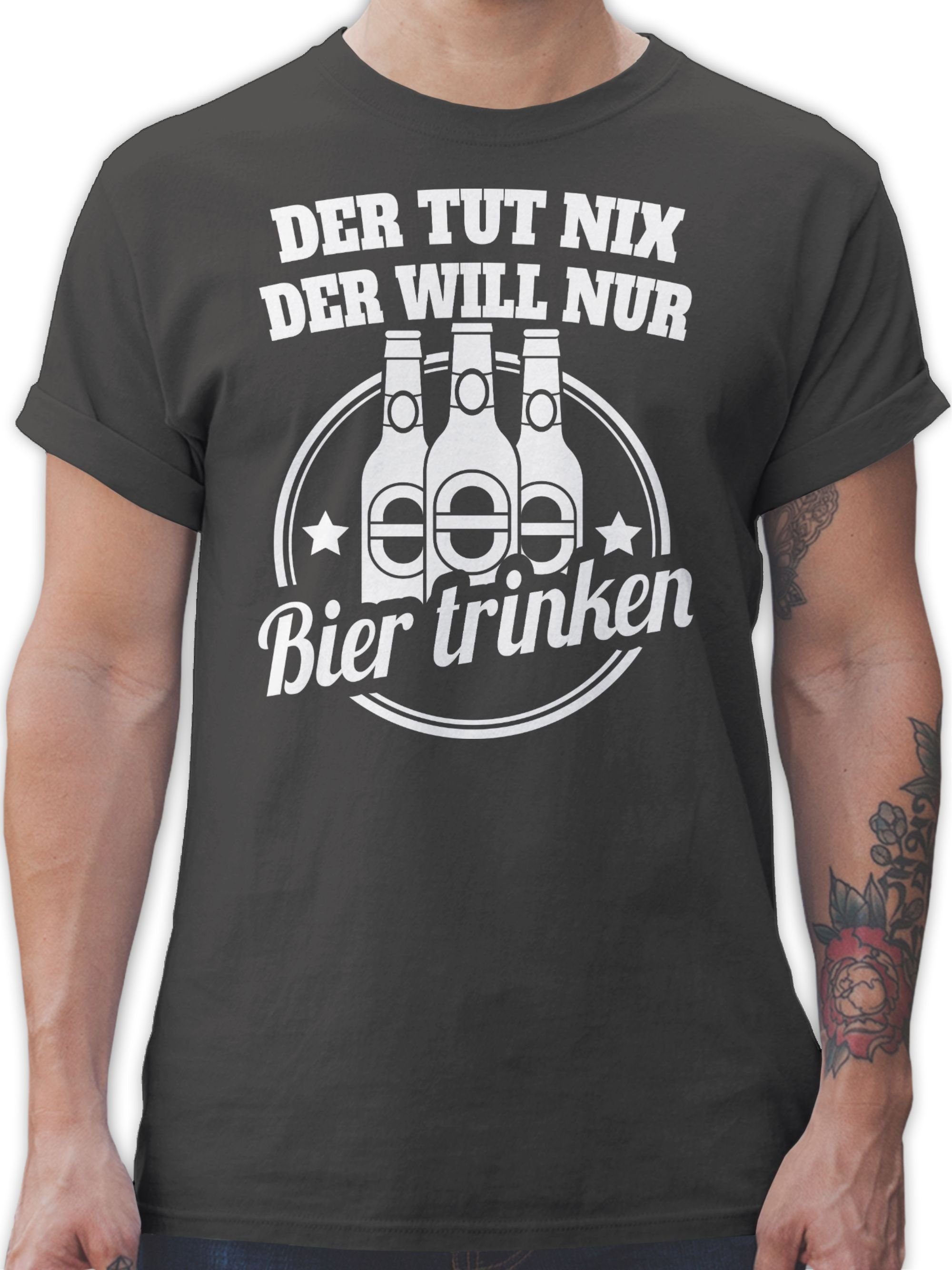 Shirtracer T-Shirt Der tut will nix 2 Sprüche nur der Bier Statement trinken Dunkelgrau Spruch mit