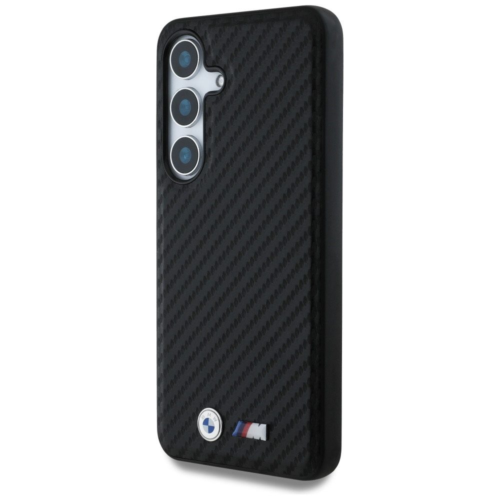 BMW Handyhülle Galaxy S25 Carbon Look schwarz MagSafe Logo Metall 6,2 Zoll, Kantenschutz