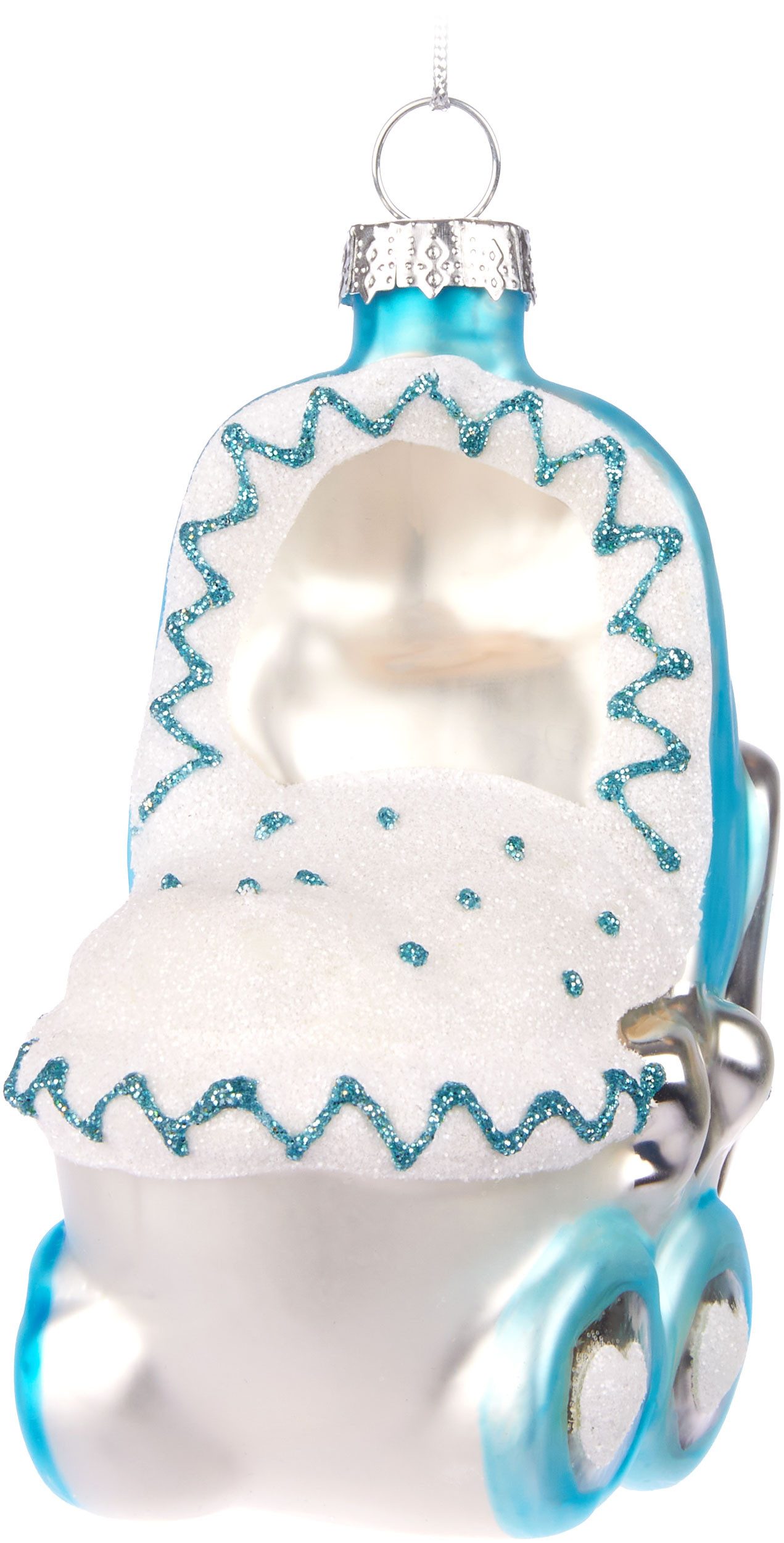BRUBAKER Weihnachtsbaumkugel Kinderwagen - Baby Weihnachtskugel aus Glas - Handbemalte Figur (1 St), Kinder Christbaumschmuck für Jungen und Mädchen - Christbaumkugel