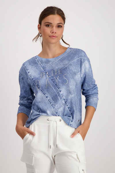 Monari Longshirt Pullover, indigo gemustert