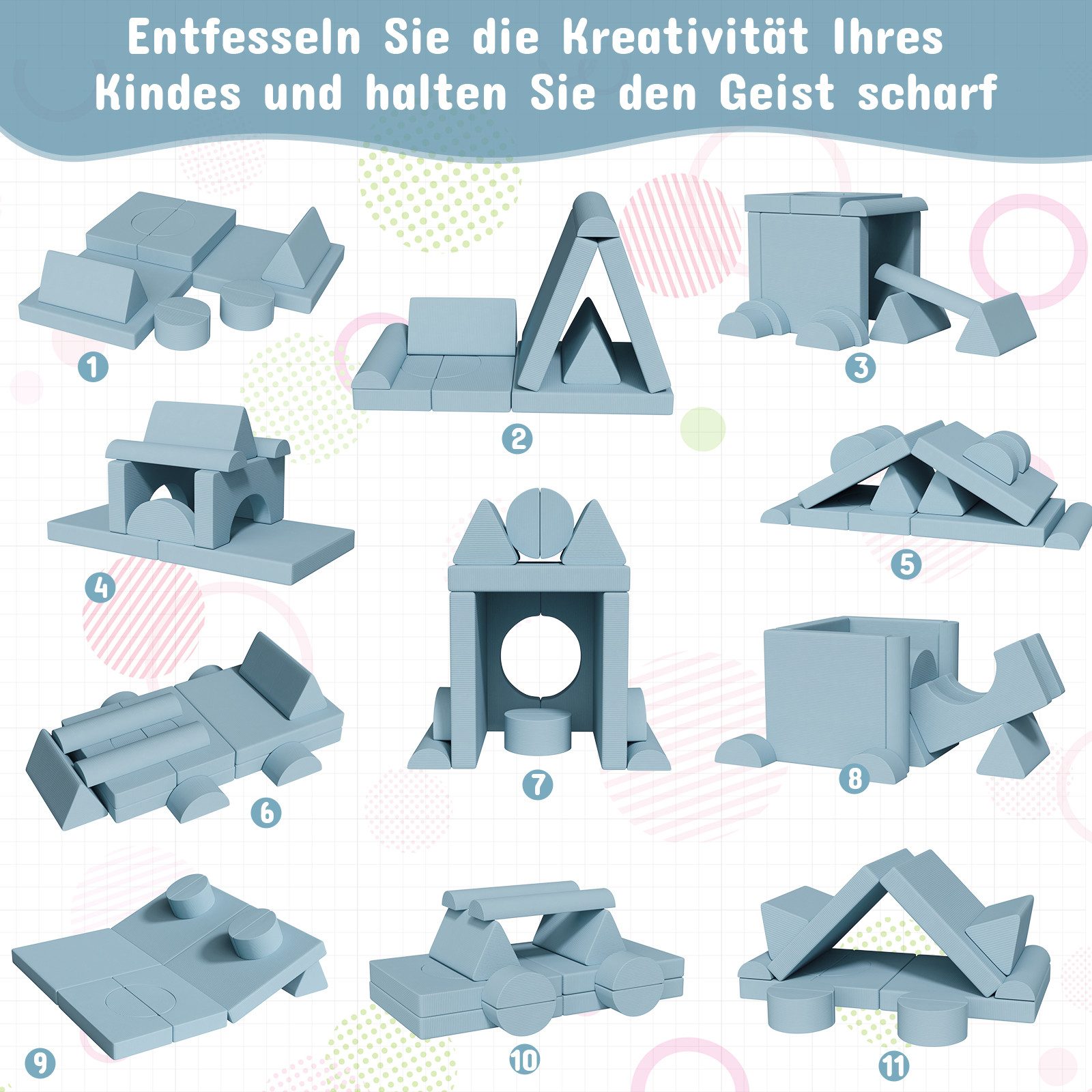 TLGREEN Kindersofa Modulares Kinder Spielsofa 15-teilig, Kreatives Bauset zum Bauen von Autos, Raketen & Burgen, Spielzeug-Geschenk für Jungen und Mädchen