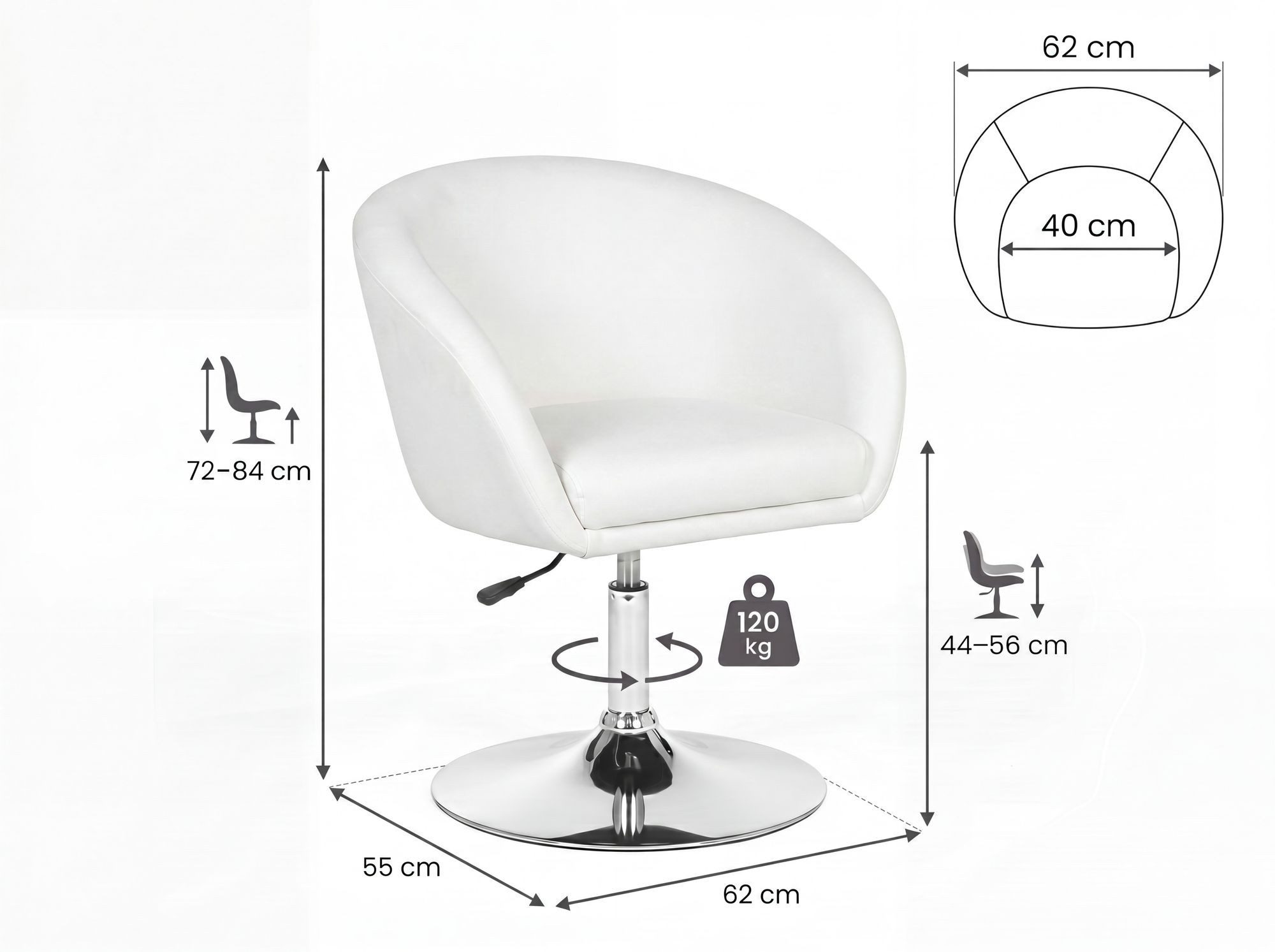 FINEBUY Esszimmerstuhl Drehstuhl Bürostuhl Cocktailsessel Loungesessel (Loungesessel Wartezimmer, Clubsessel Modern), Loungesessel Kunstleder Weiß Drehbar 120 kg